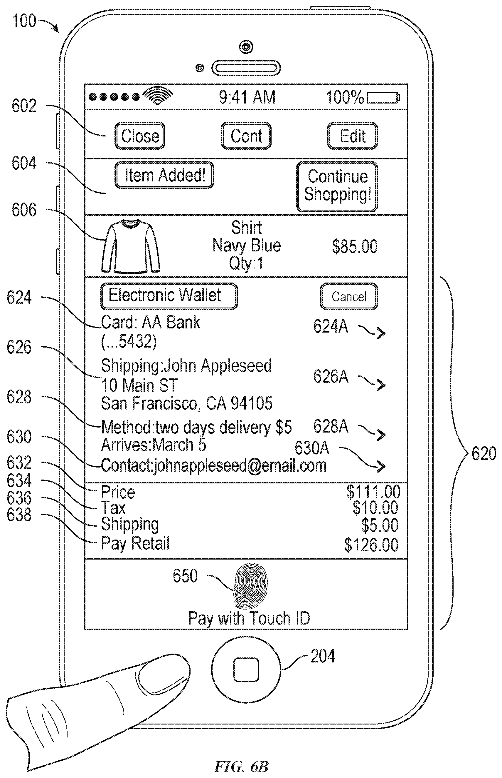 Patent US12586054 Figure 11 – User interface for payments
