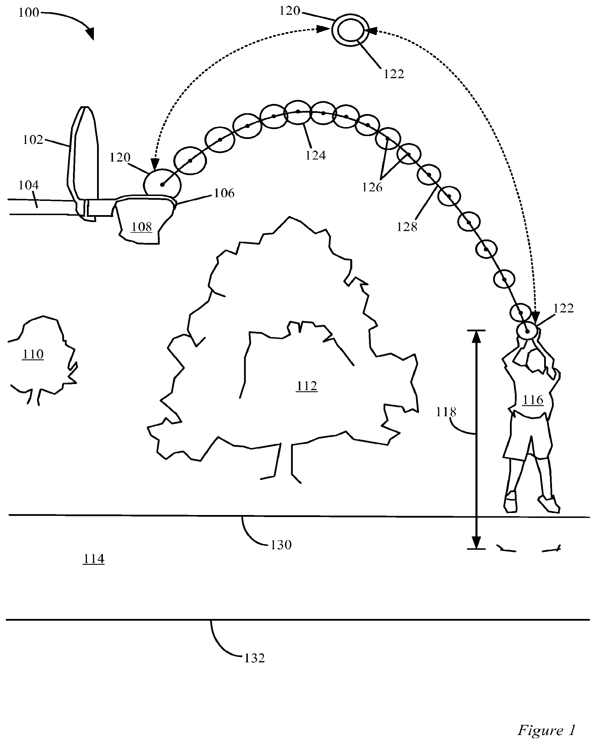 Patent US12586214 — Systems and methods for monitoring user performance in launching an object at a sporting event — Figure 1