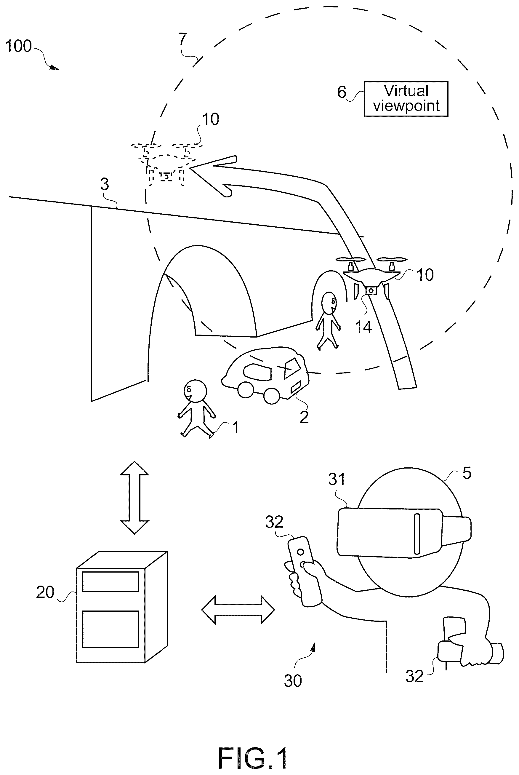 Patent US12586319 Figure 1 – Information processing method, program, and system for controlling a mobile object by setting a virtual viewpoint and operable range