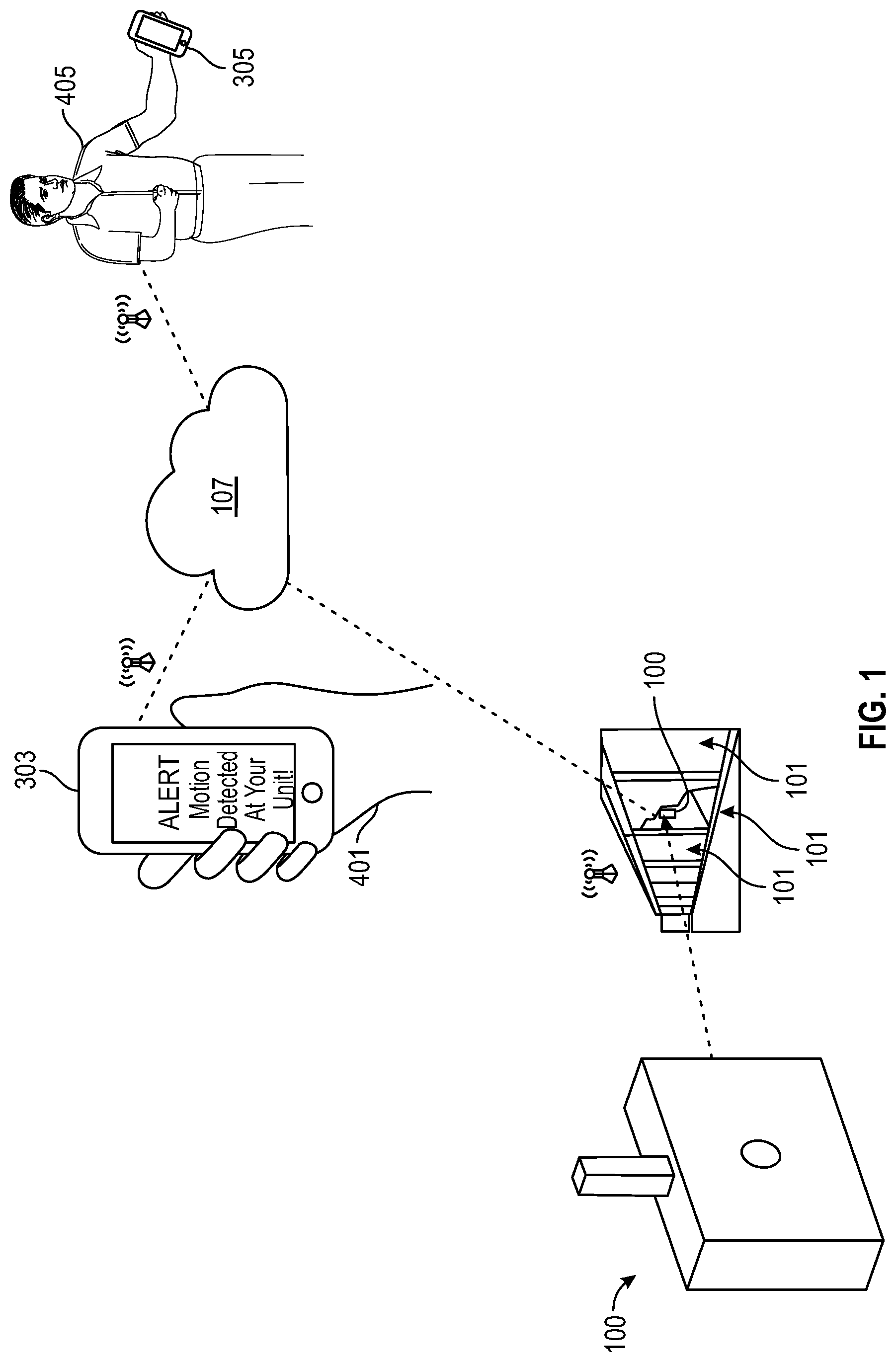 Patent US12586455 — Devices, systems, and methods for monitoring controlled spaces for transitory uses — Figure 1