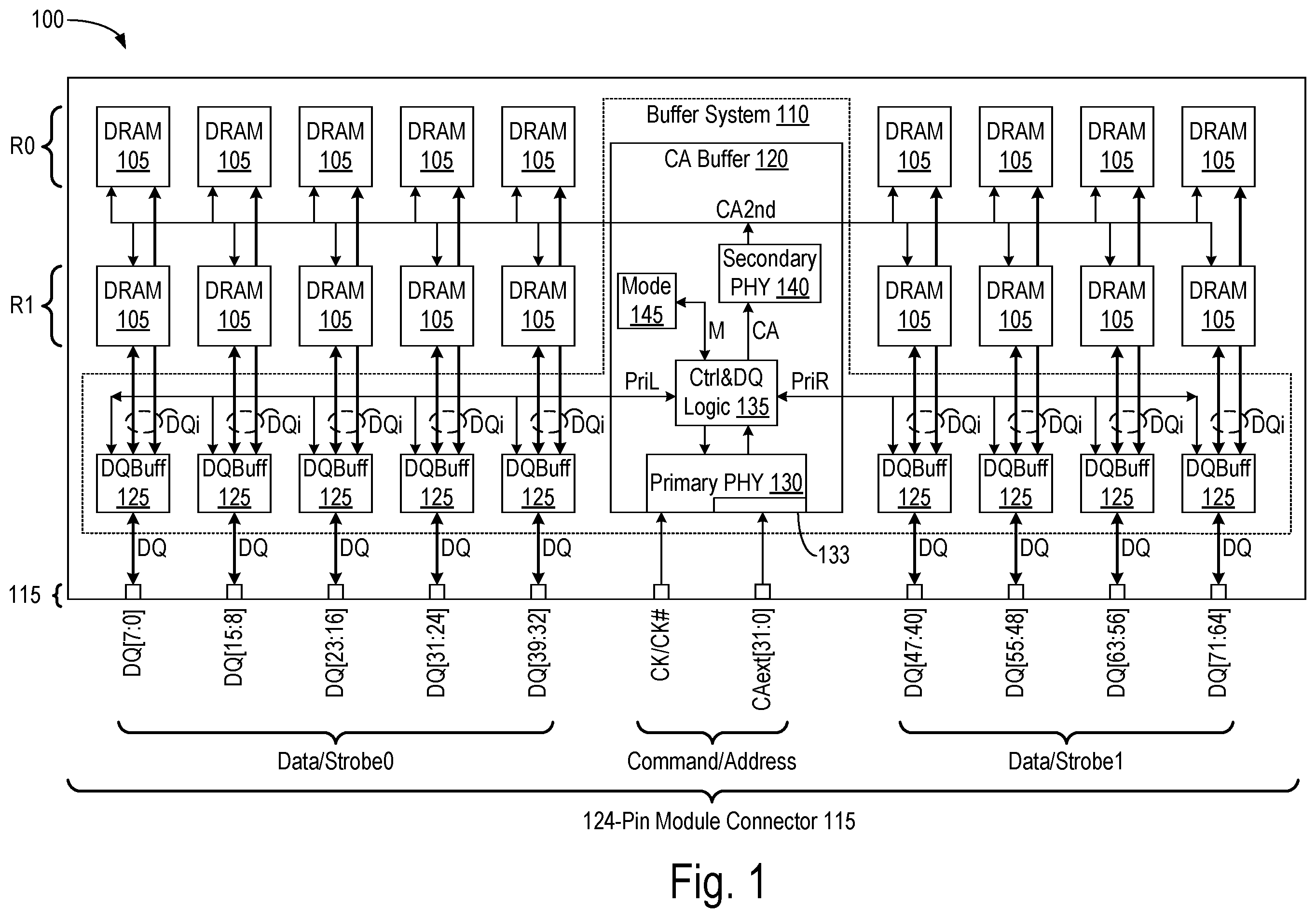 Patent US12586617 — Memory module and system supporting parallel and serial access modes — Figure 1