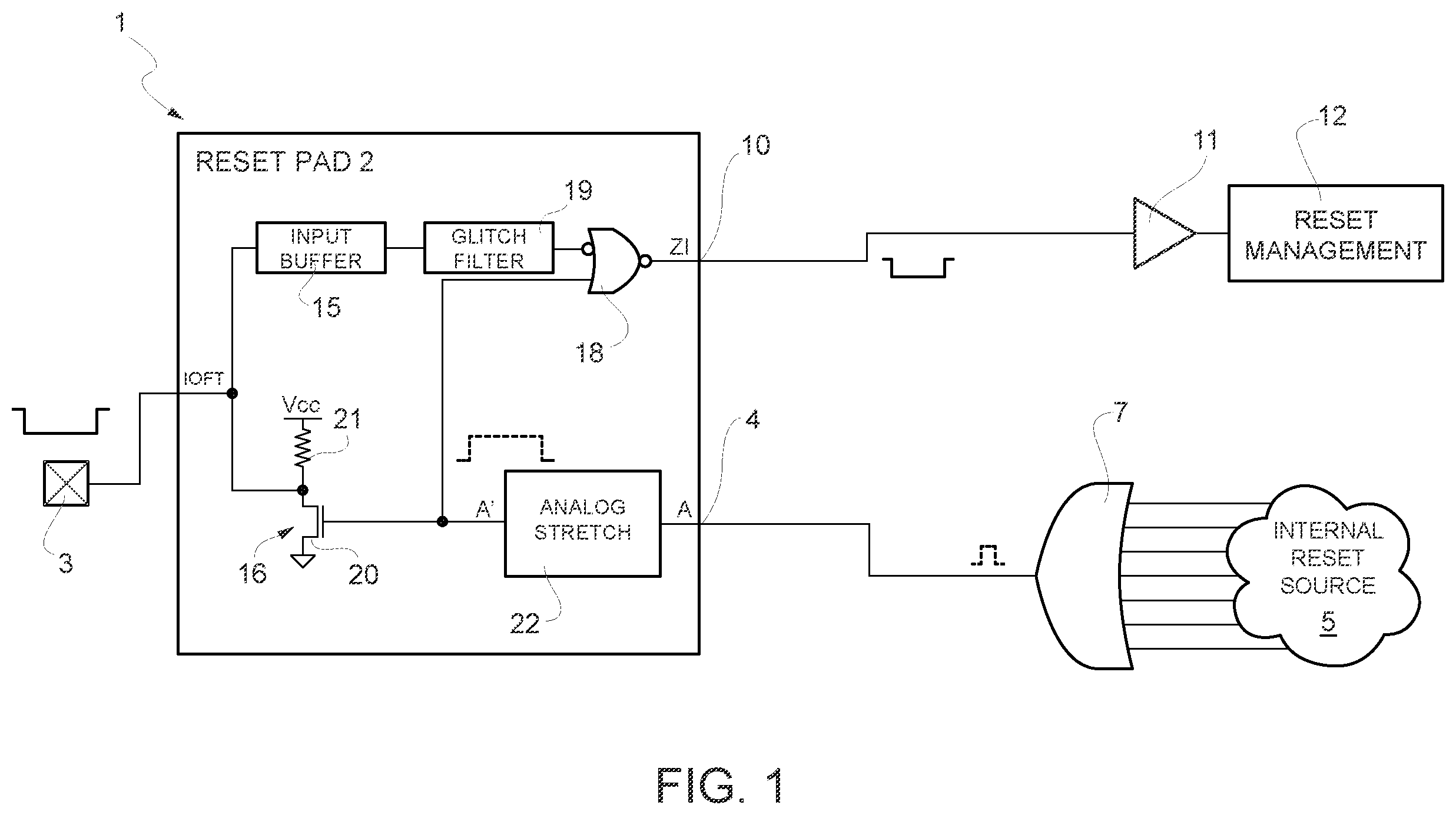 Patent US12586622 — Digital device having a reset pad circuit that may be subject to hacker attack — Figure 1