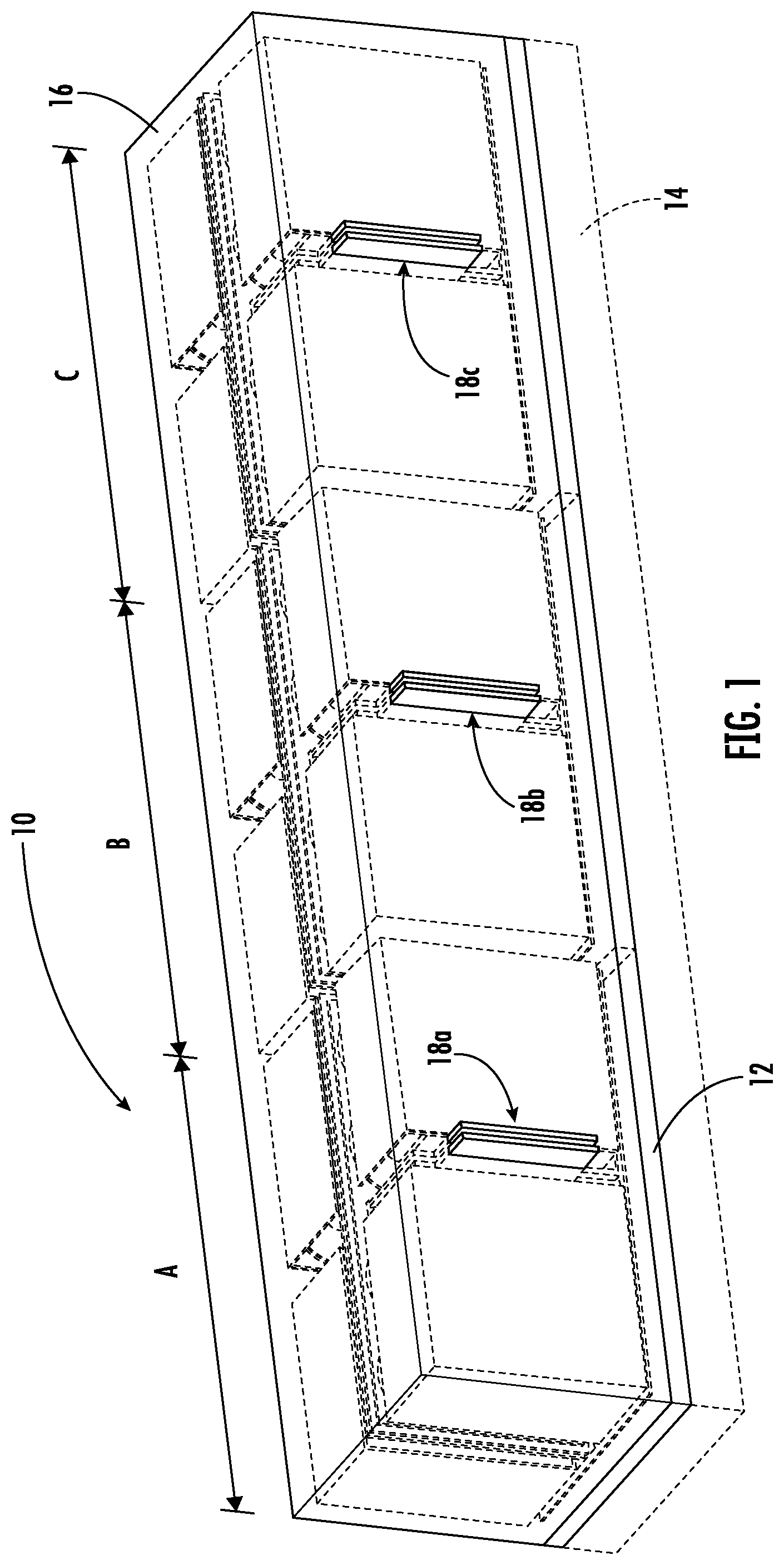 Patent US12586730 Figure 1 – Capacitor assembly with laminar bus plate arrangement