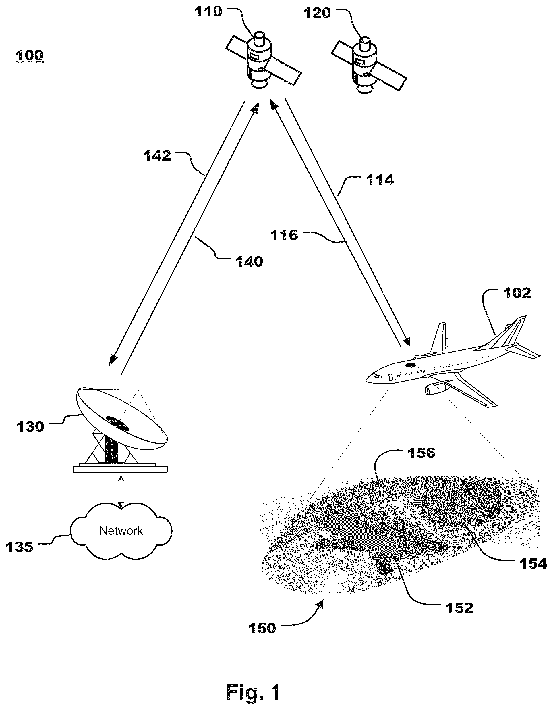 Patent US12586893 Figure 1 – Methods and systems for mitigating interference with a nearby satellite