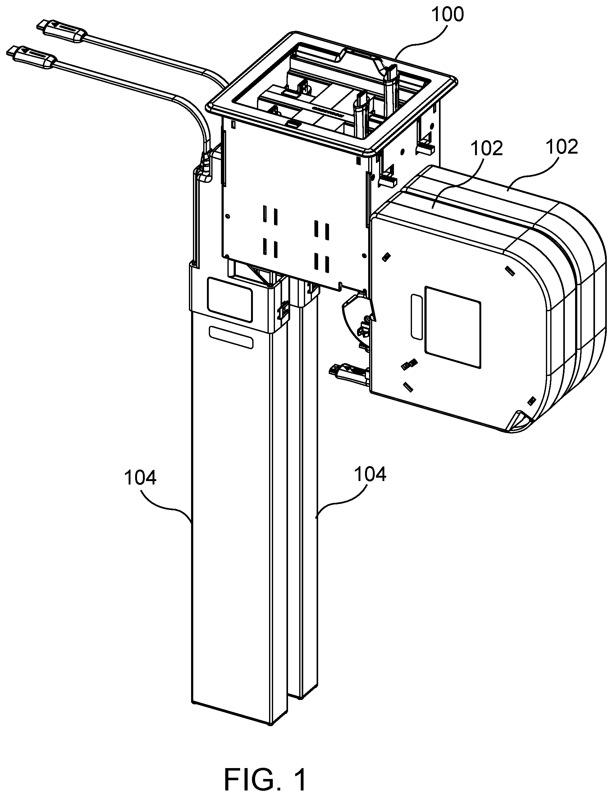 Patent US12586950 — Fliptop module and insert for holding multiple types of connectors and cables — Figure 1