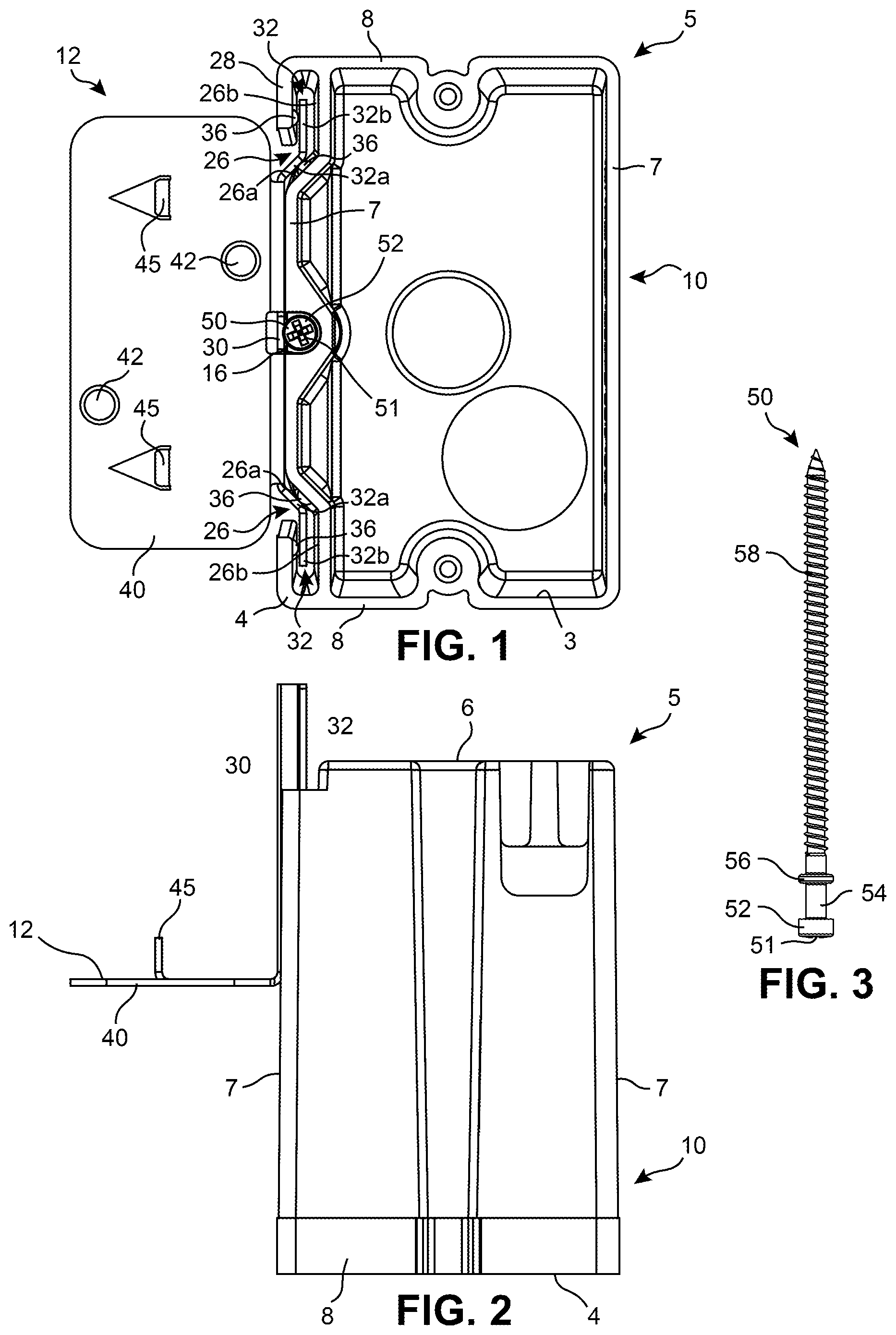 Patent US12586998 Figure 1 – Electrical box with adjustable mounting system