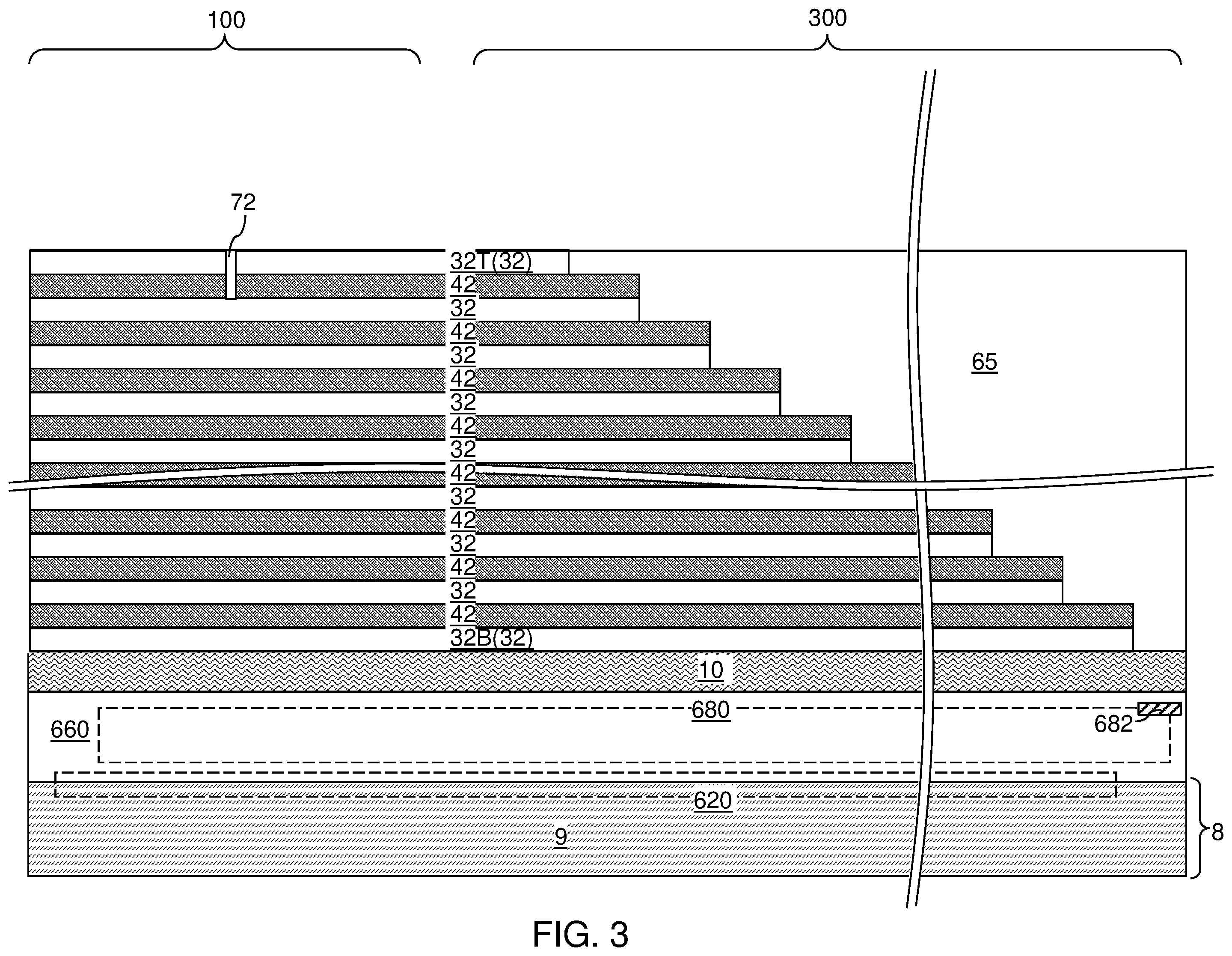 Patent US12588209 Figure 3 – Three-dimensional memory device containing composite word lines including a respective fluorine-free capping sublayer and methods of forming the same