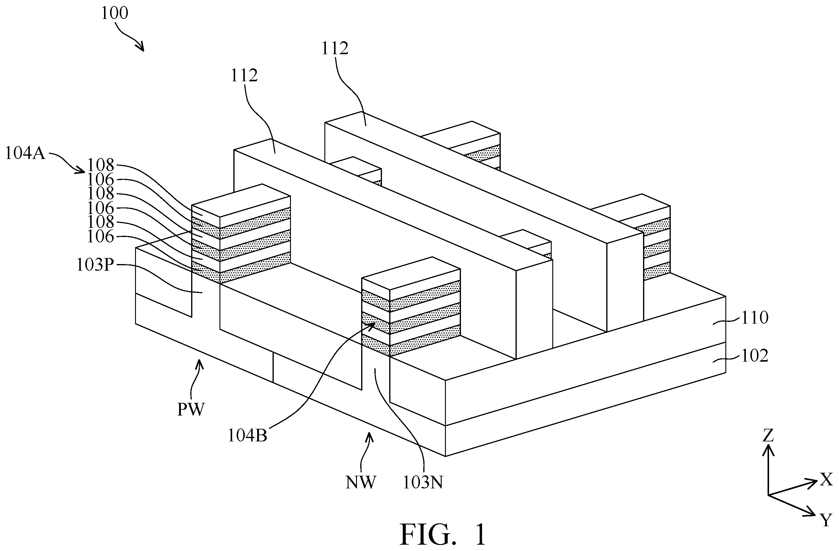 Patent US12588246 — Semiconductor structure including gate stack surrounding or wrapping around plurality of semiconductor layers or nanostructures and method for forming the same — Figure 1