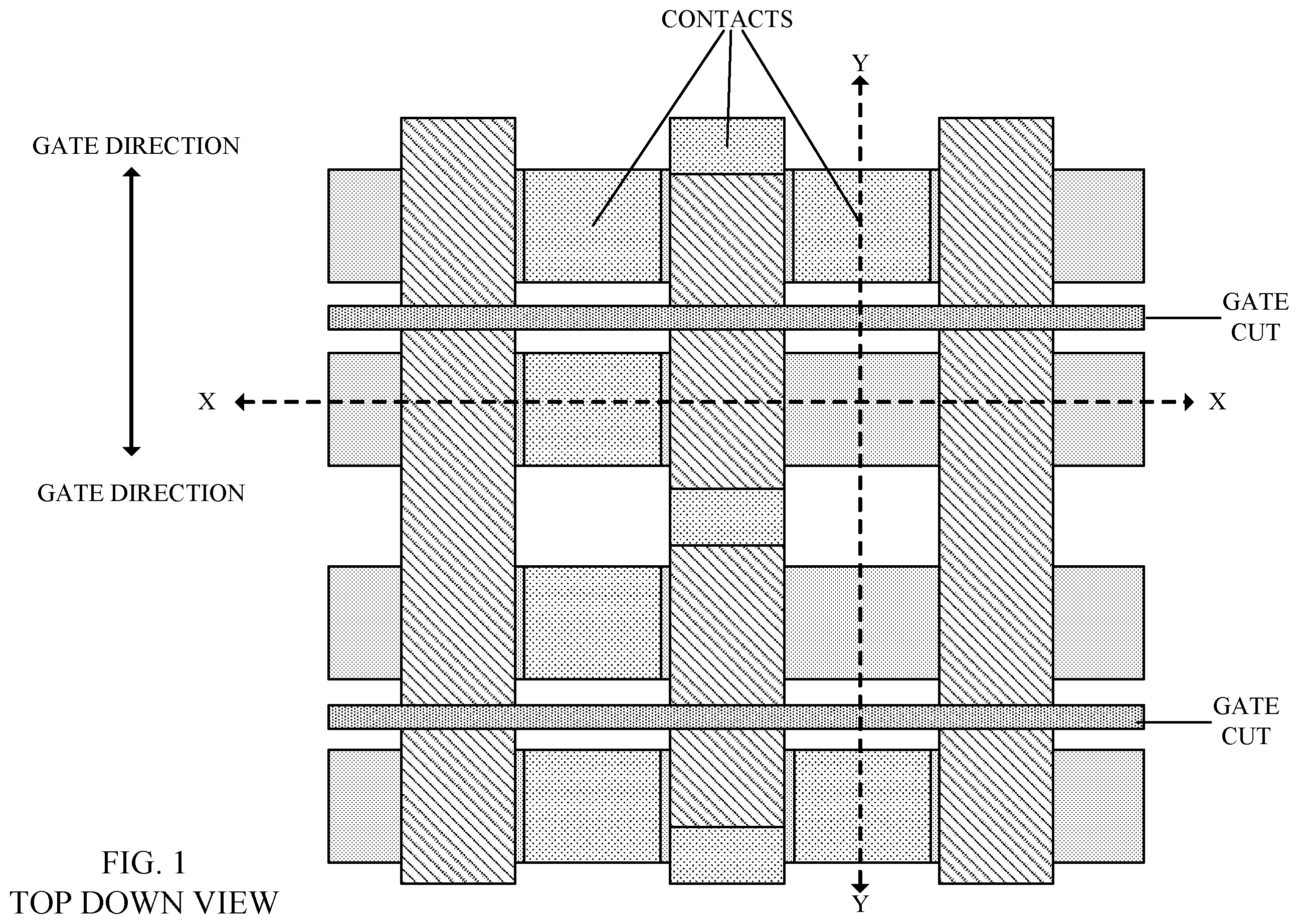 Patent US12588280 — Backsides subtractive M1 patterning with backside contact repair for tight N2P space — Figure 1