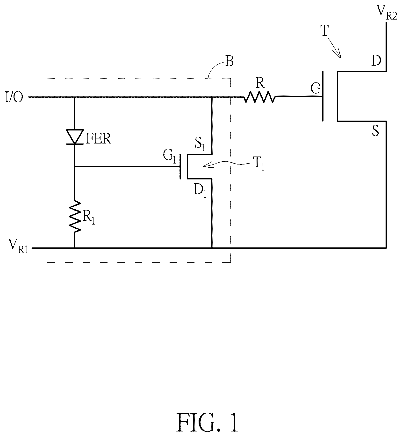 Patent US12588293 — Electrostatic discharge protection circuit using GaN-based devices — Figure 1