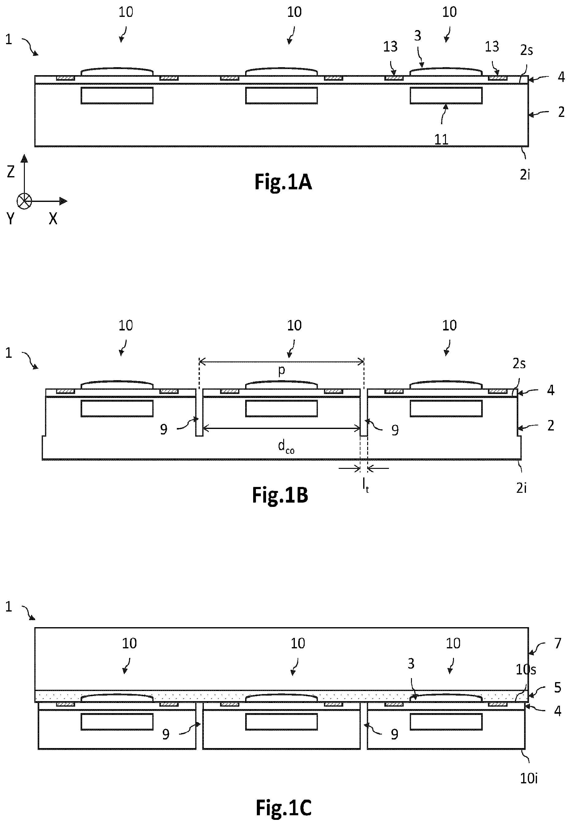 Patent US12588313 — Method for collective bending of microelectronic components including a transfer the microelectronic components then assembled to a temporary handle — Figure 1