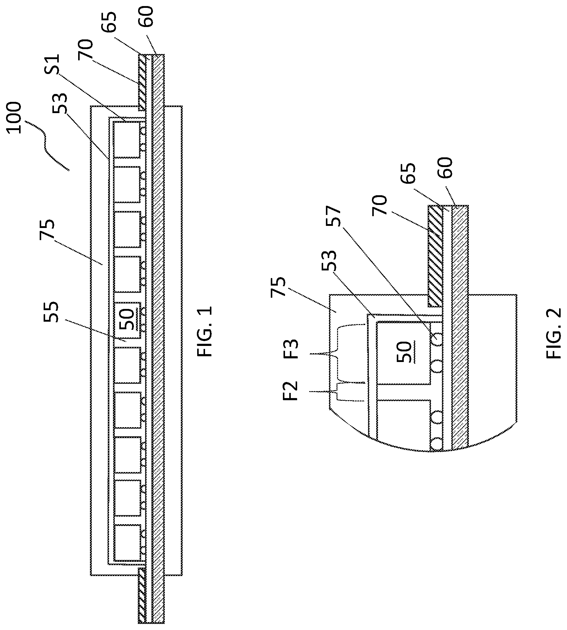 Patent US12588335 — Light emitting diode filament including flip chip light emitting diodes to reduce the amount of phosphor that is integrated into the filament — Figure 1
