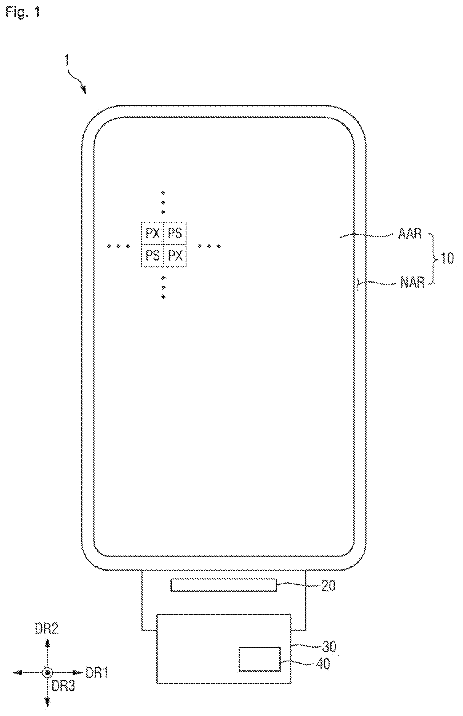 Patent US12588390 — Display device including alternating pixels and optical sensors — Figure 1