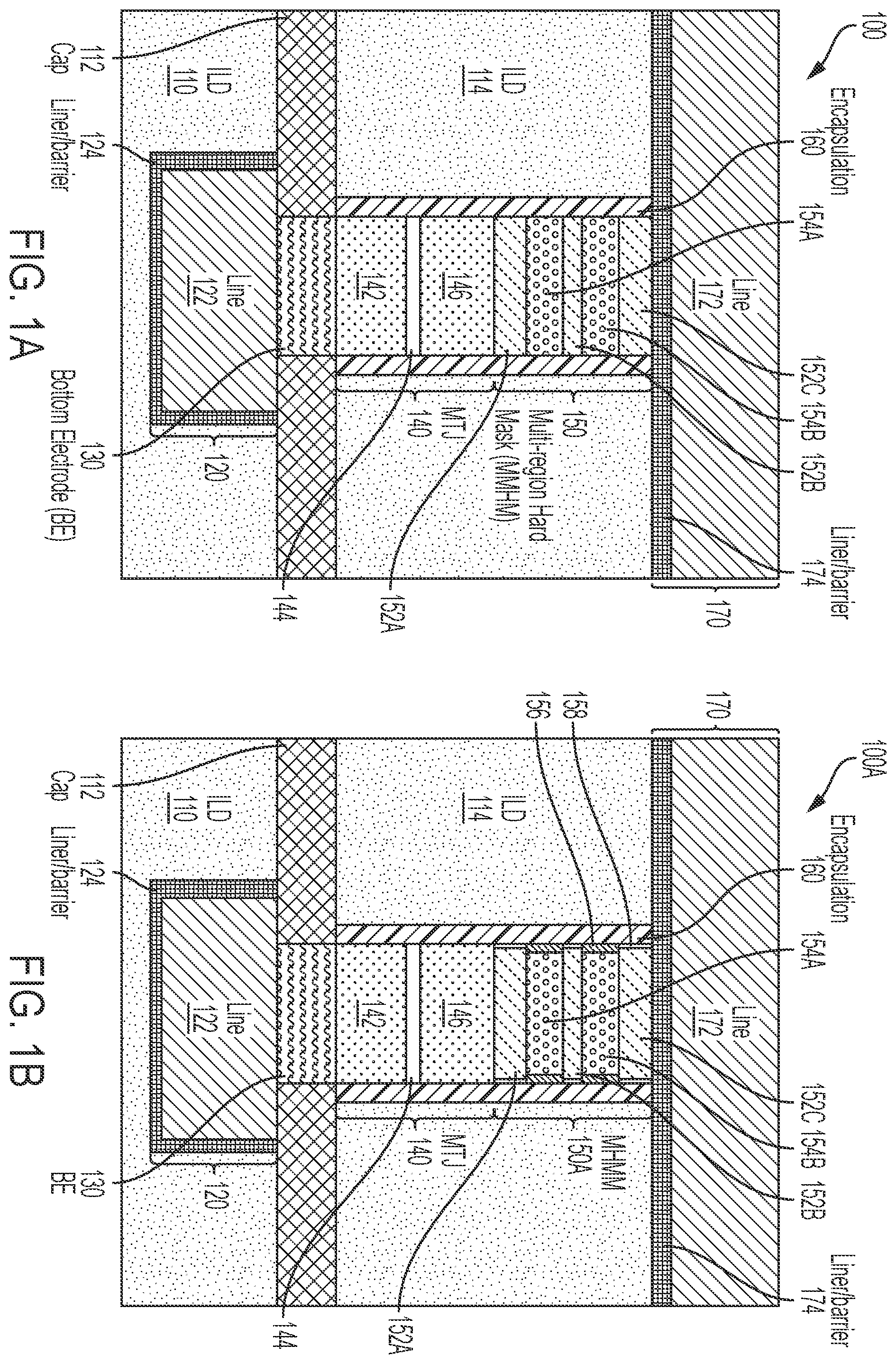 Patent US12588421 Figure 1 – Memory element with a hardmask stack having different stress levels