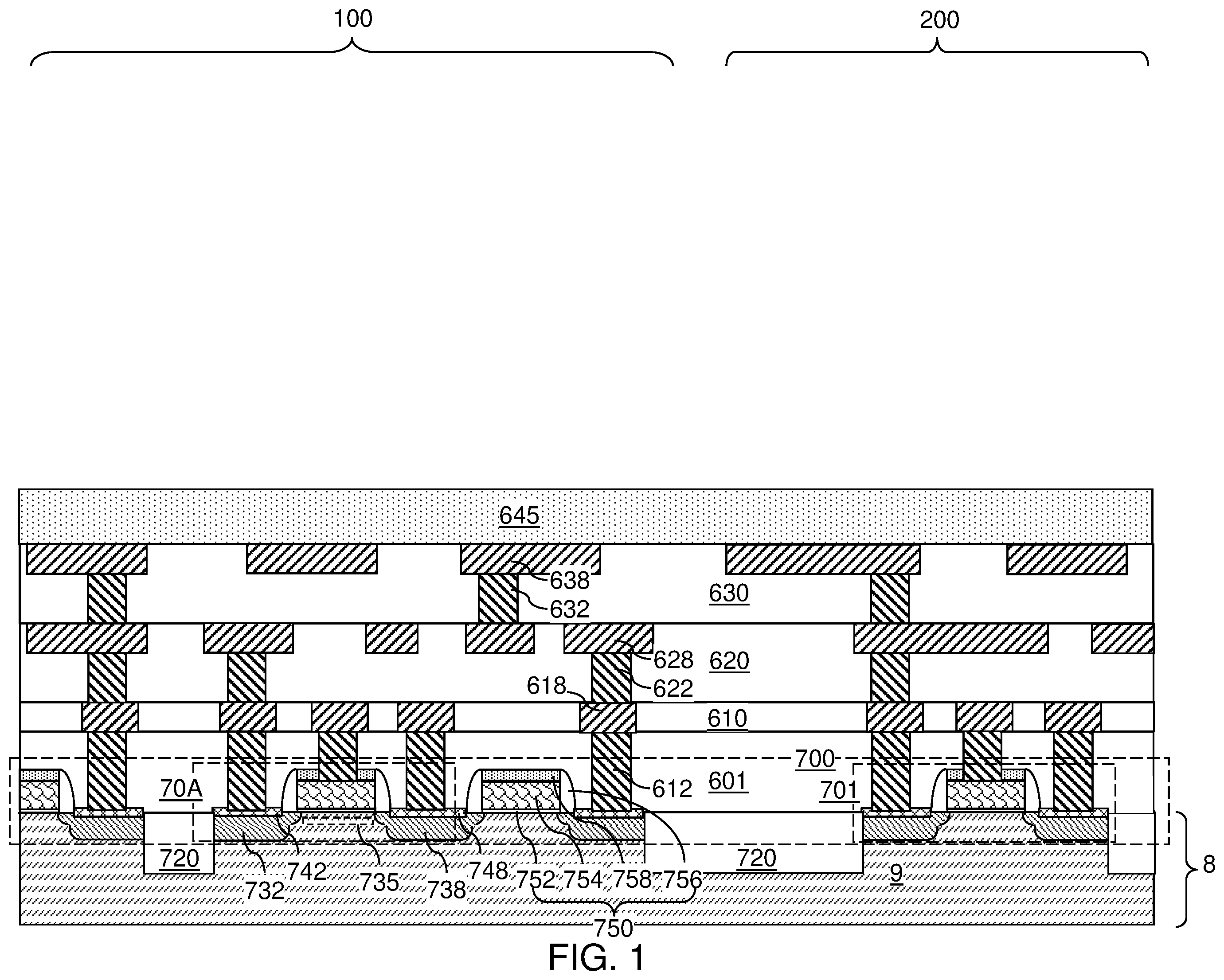 Patent US12588429 Figure 1 – Resistive memory device including a silicon oxide base spacer and methods for forming the same