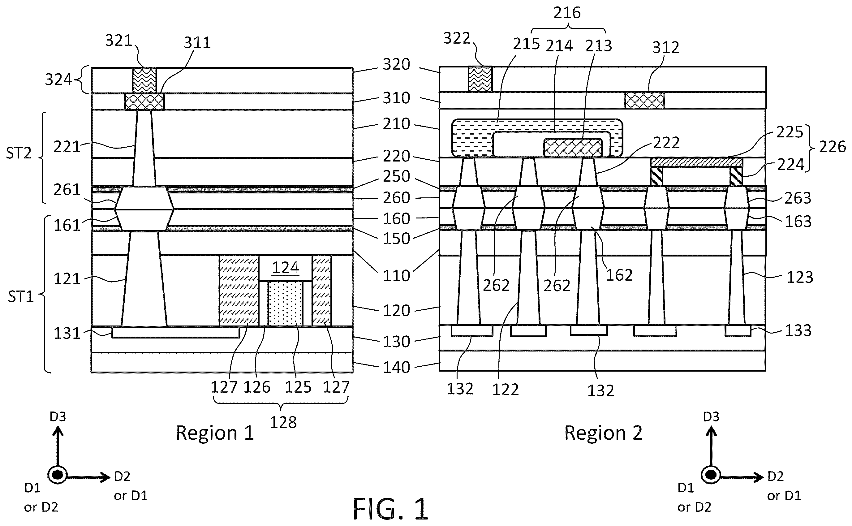 Patent US12588489 Figure 1 – Integrated circuit devices including stacked elements and methods of forming the same