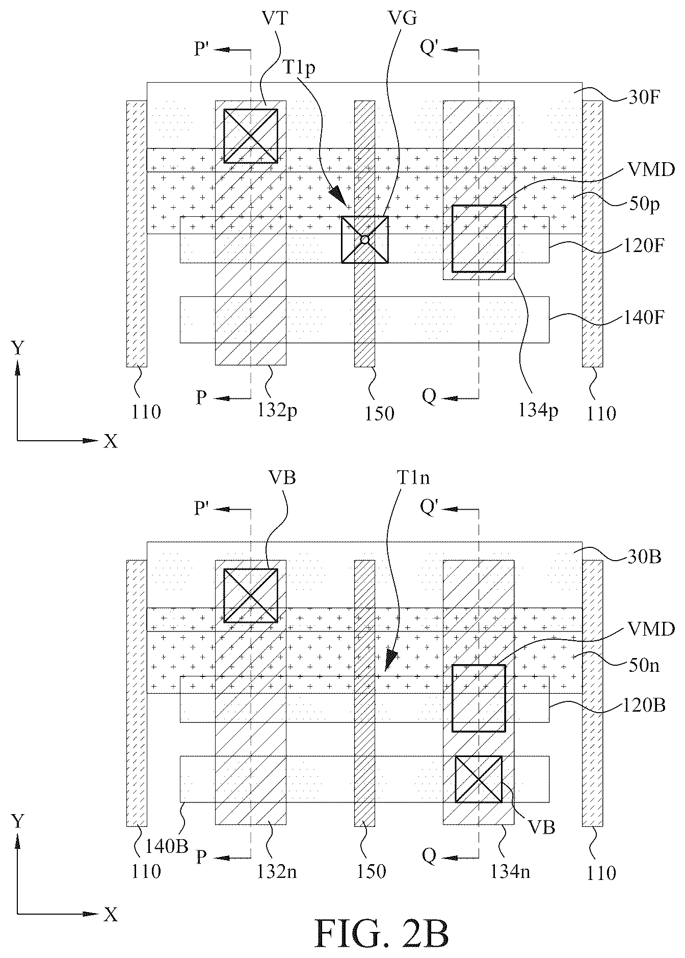 Patent US12588491 Figure 6 – Power rail and signal line arrangement in integrated circuits having stacked transistors