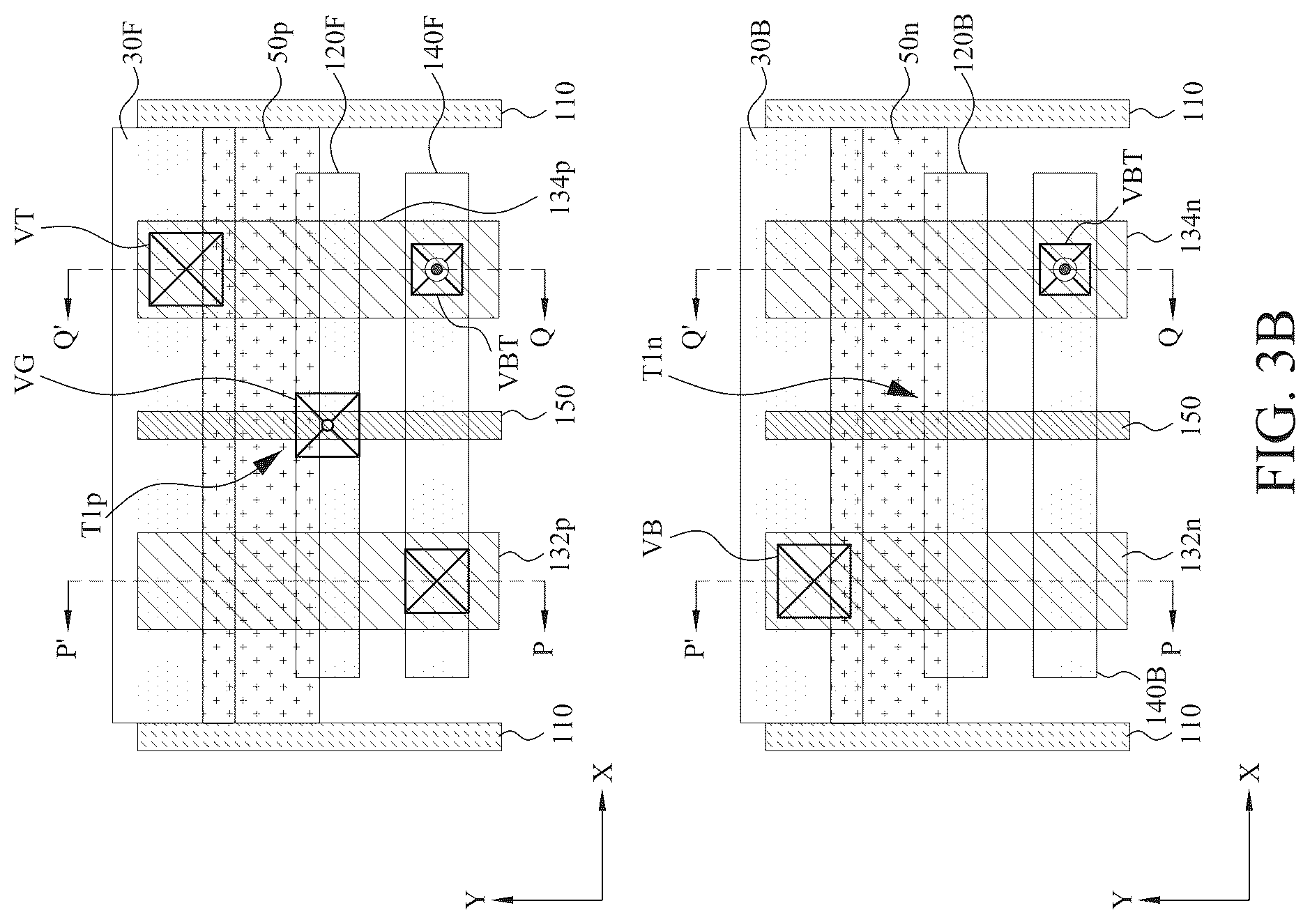 Patent US12588491 Figure 9 – Power rail and signal line arrangement in integrated circuits having stacked transistors