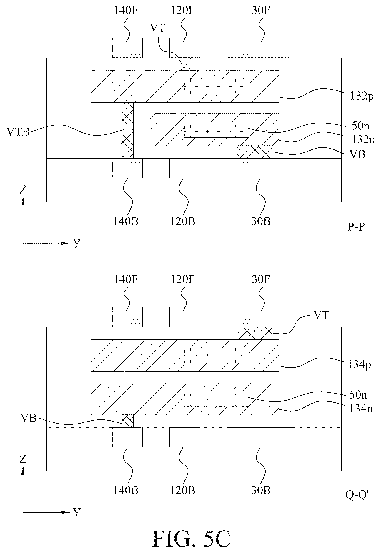 Patent US12588491 Figure 16 – Power rail and signal line arrangement in integrated circuits having stacked transistors