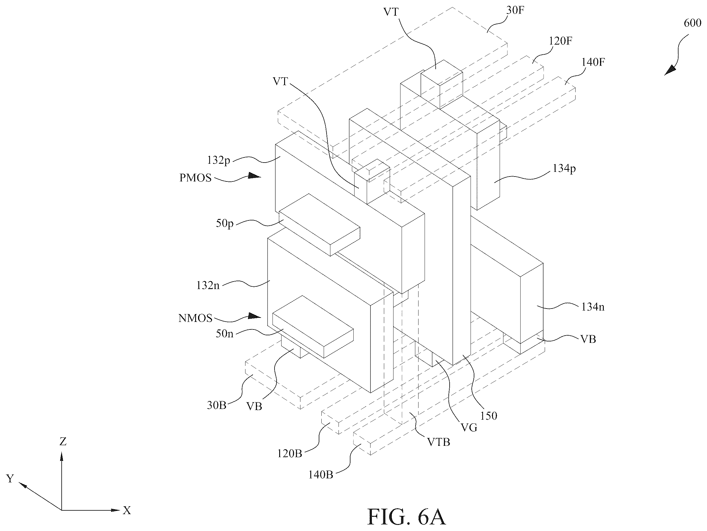 Patent US12588491 Figure 18 – Power rail and signal line arrangement in integrated circuits having stacked transistors