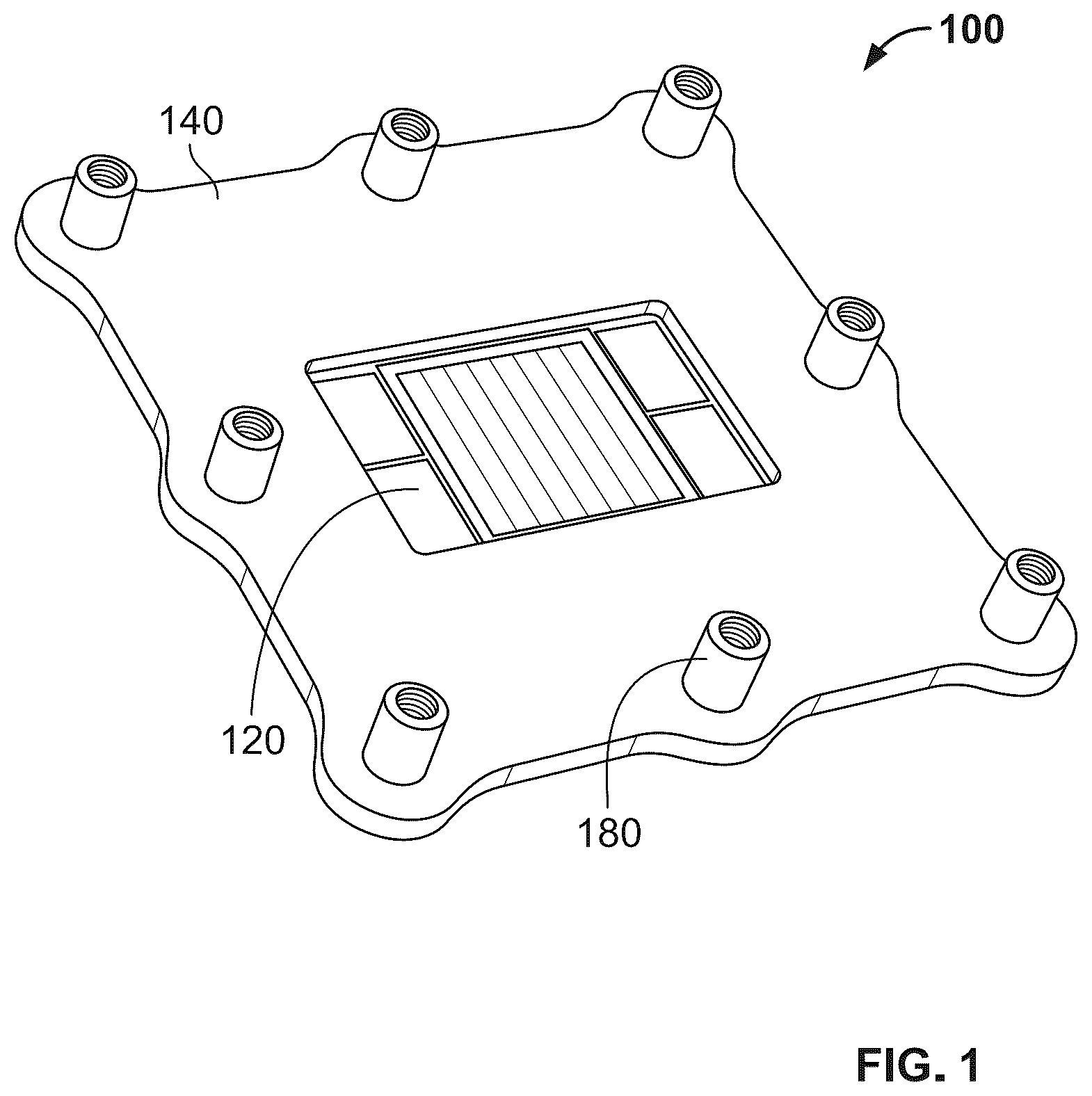 Patent US12588510 Figure 1 – Weight optimized stiffener and sealing structure for direct liquid cooled modules