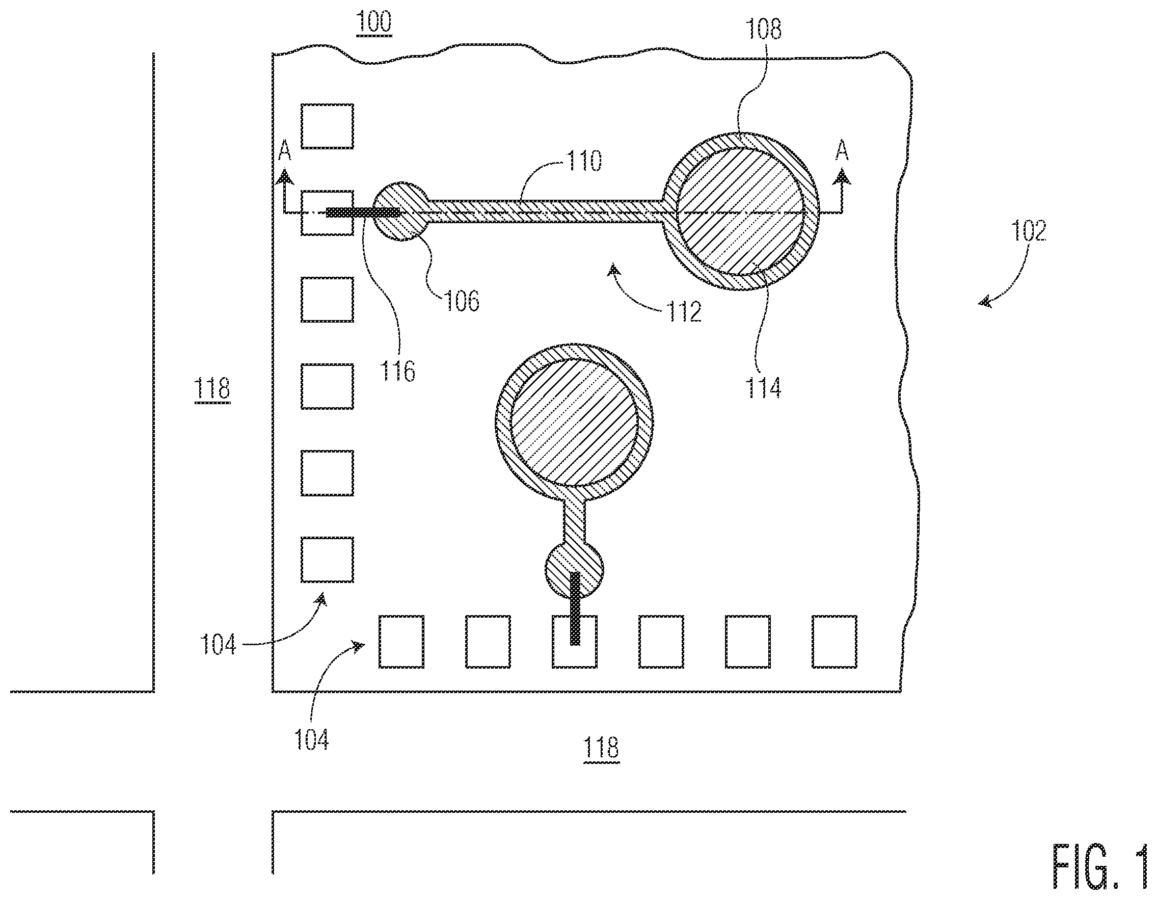 Patent US12588538 Figure 1 – Semiconductor device having wired under bump structure and method therefor