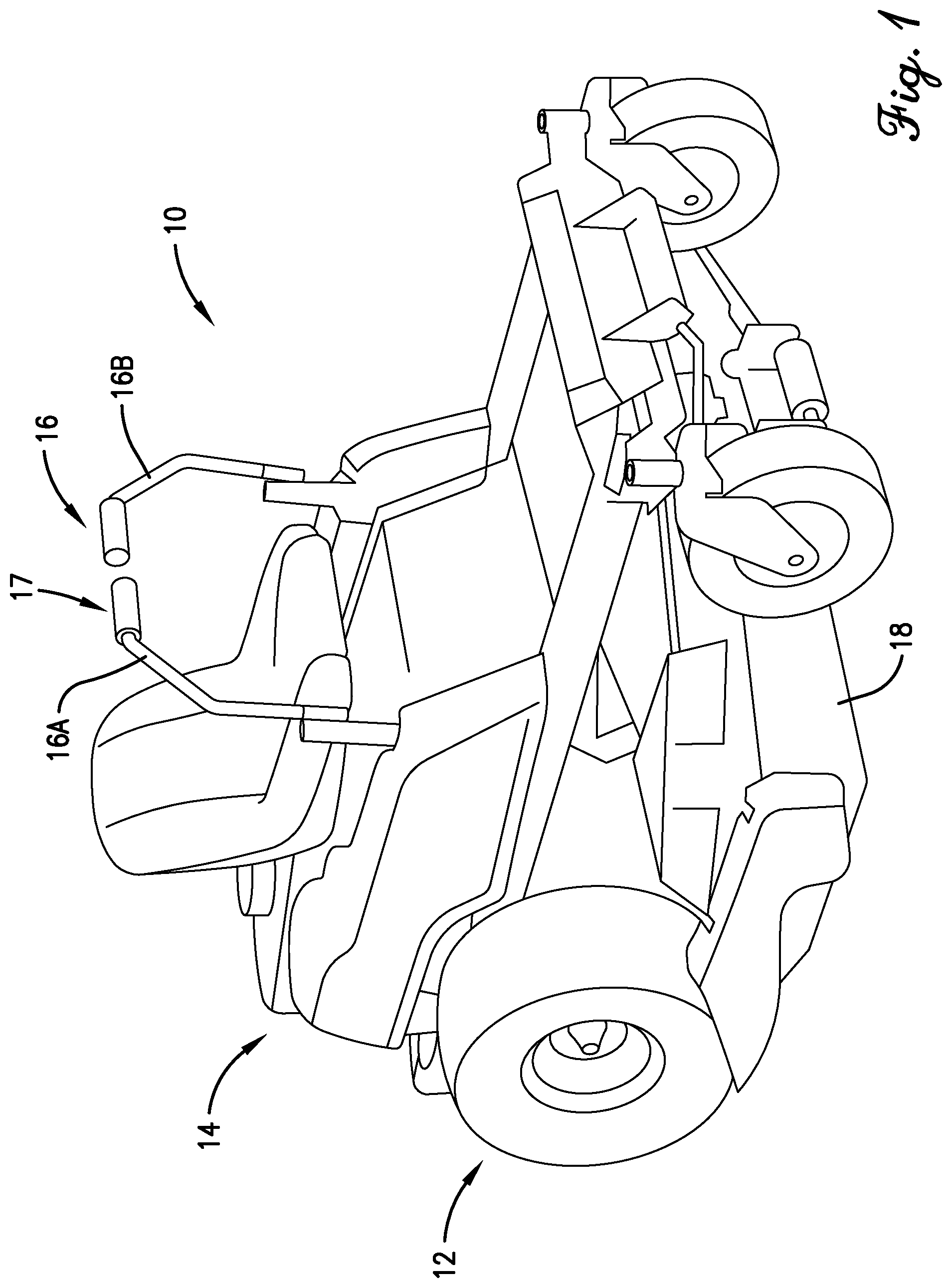 Patent US12588587 — Rotatable ring control mechanism and method for control arm of wheeled lawn care machine — Figure 1