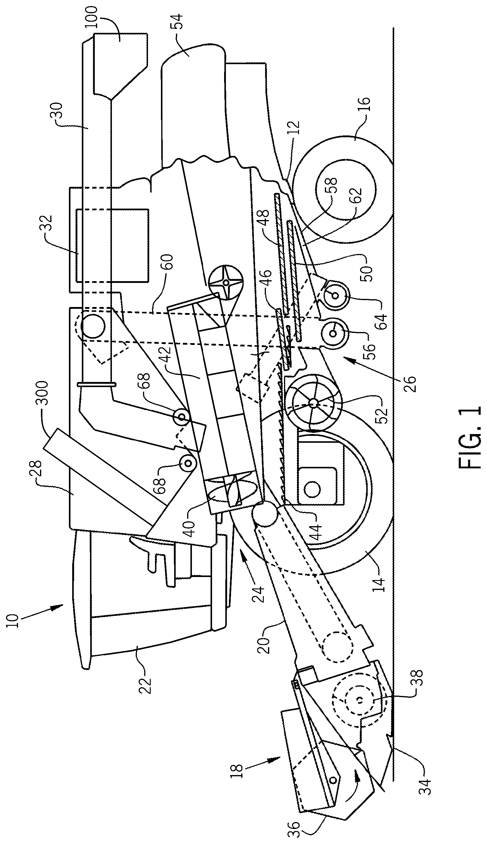 Patent US12588598 — Lift system for bubble up auger of combine harvester — Figure 1
