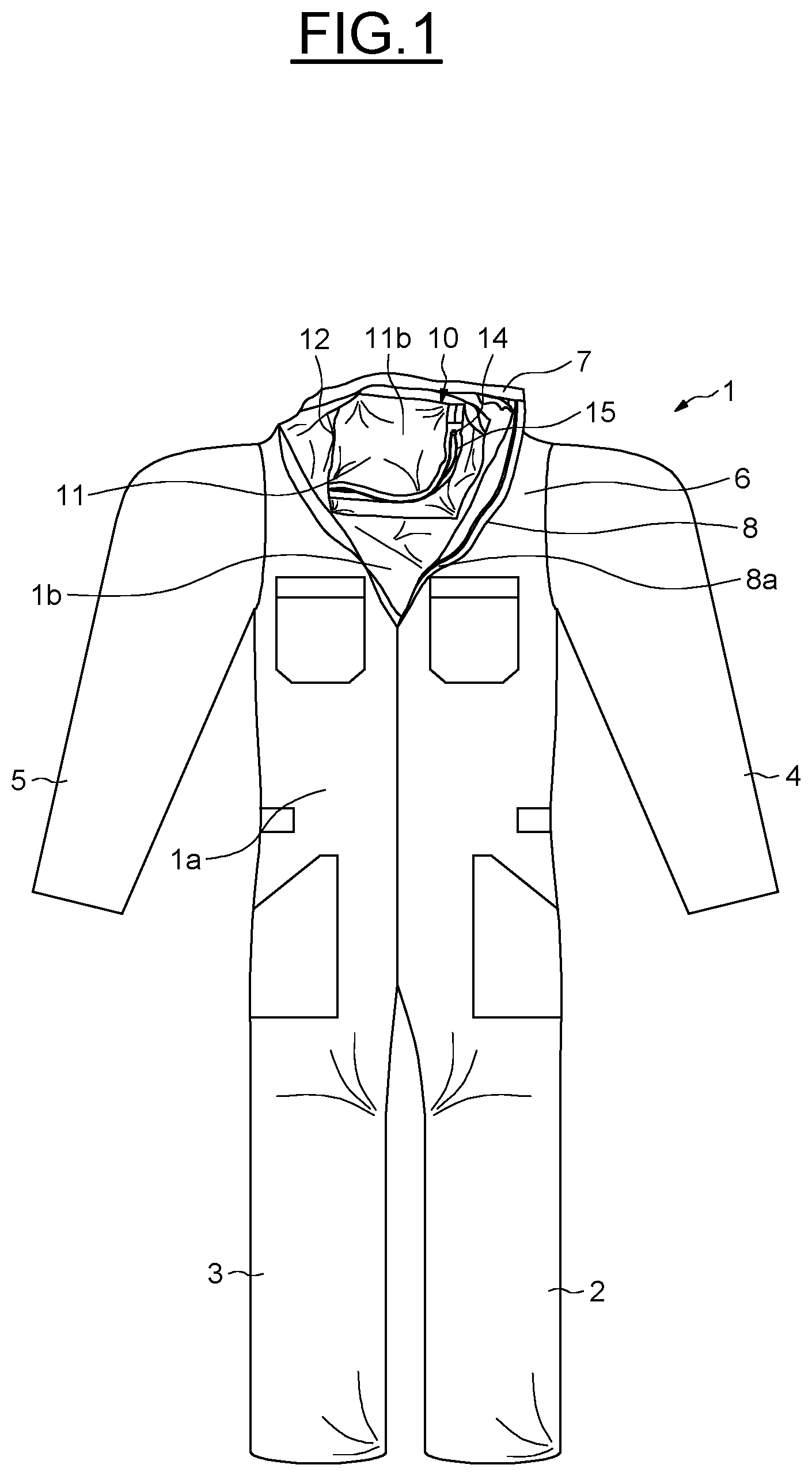 Patent US12588717 — Clothing for clean room having an integrated pouch, and associated packaging method — Figure 1