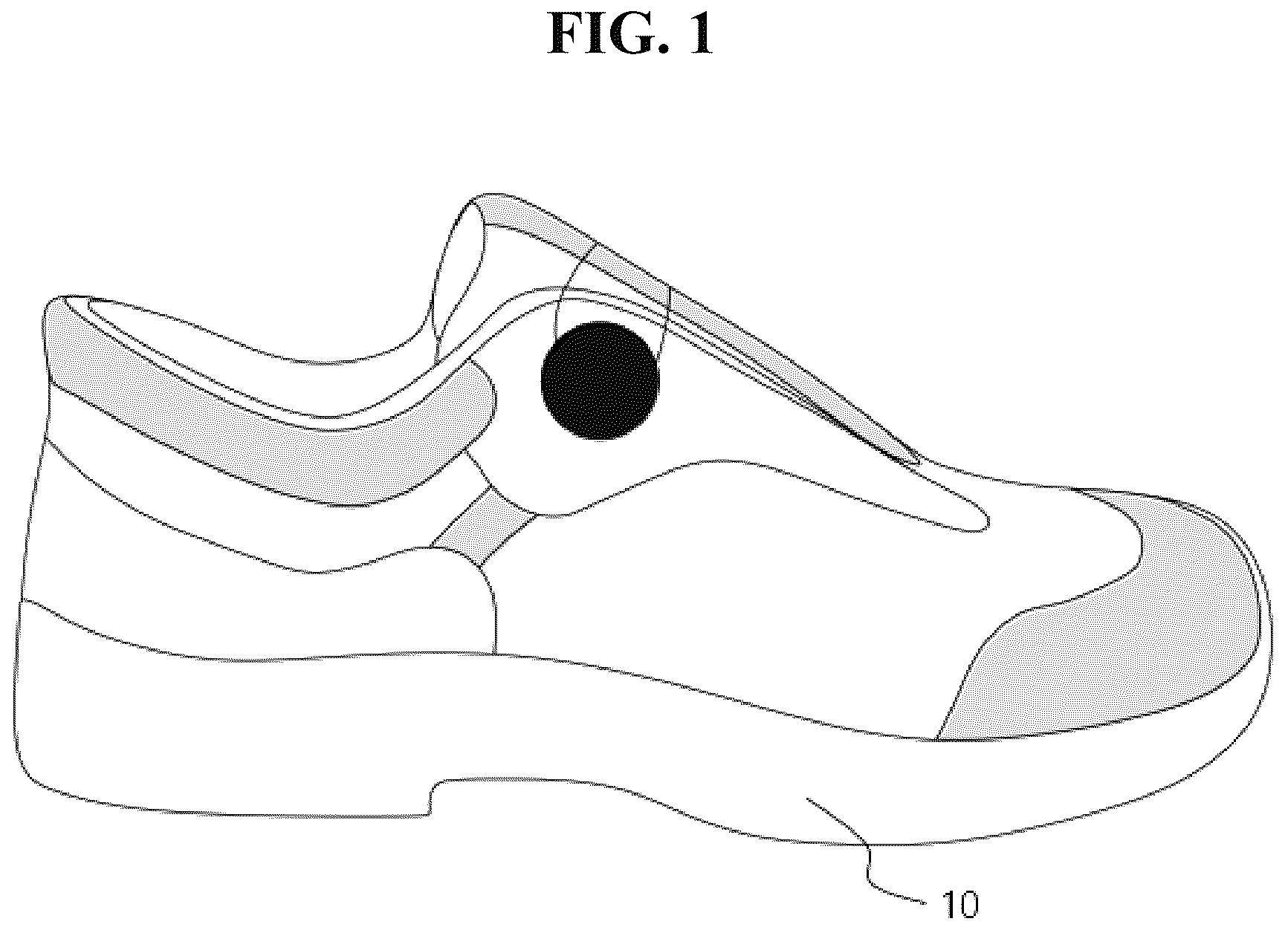 Patent US12588734 — Dustproof work shoe with antistatic insole using recycled pet and dustproof rubber outsole capable of being steam-sterilized — Figure 1