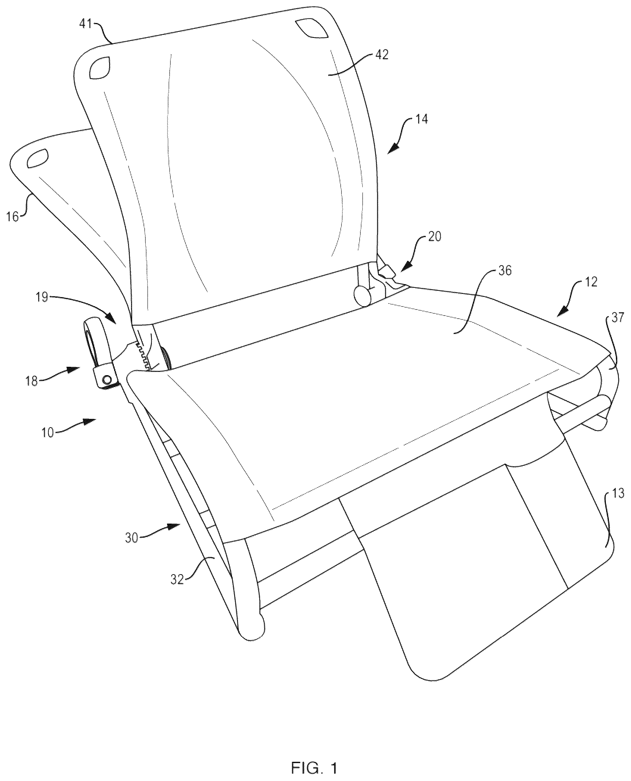 Patent US12588764 Figure 1 – Collapsible stadium chair