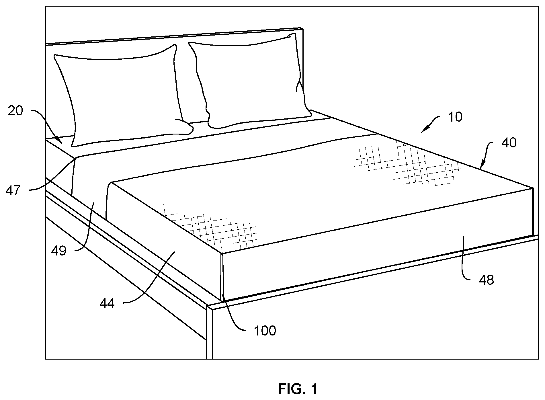 Patent US12588773 — Fitted bed cover with an integrated top sheet — Figure 1