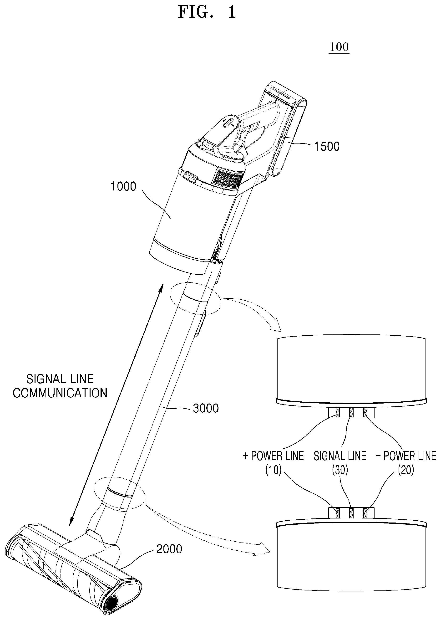 Patent US12588792 — Cordless vacuum cleaner in which cleaner body and brush device are able to communicate — Figure 1