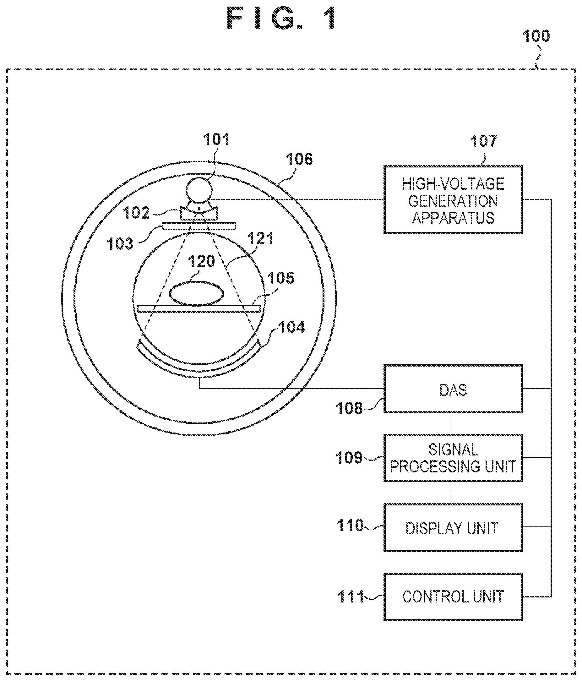 Patent US12588879 Figure 1 – Radiation detection apparatus, sensor module, and CT apparatus