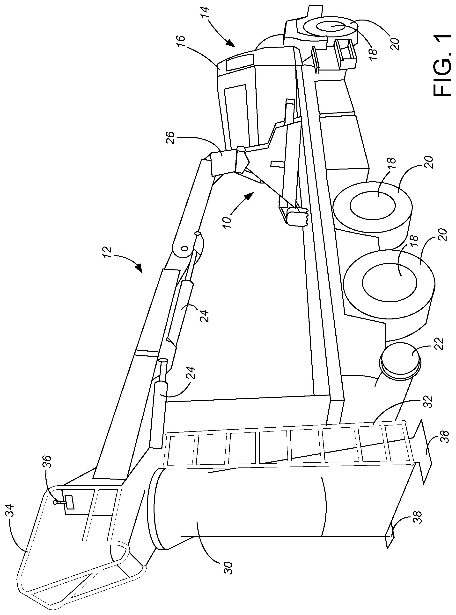 Patent US12590422 Figure 1 – Railroad tie handler
