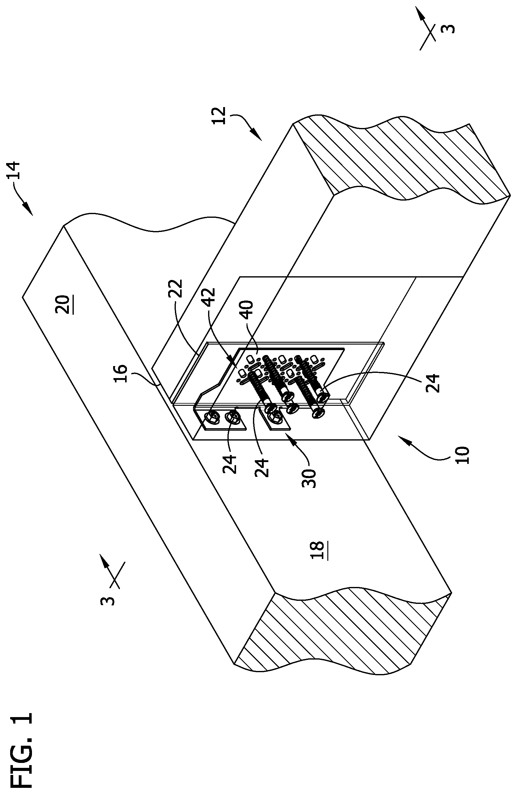 Patent US12590453 Figure 1 – Concealed structural connector