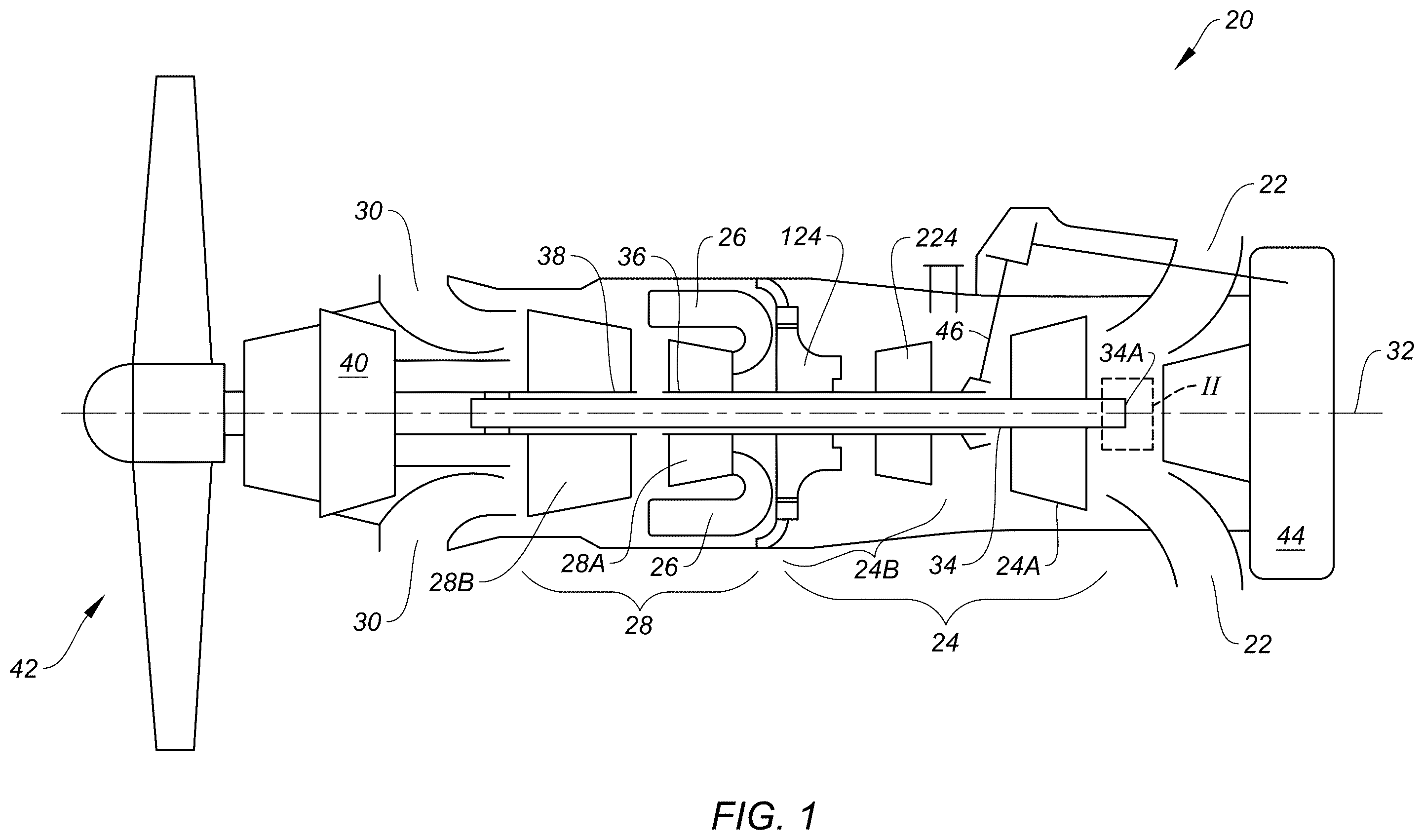 Patent US12590543 — Gas turbine engine with shaft retention system — Figure 1