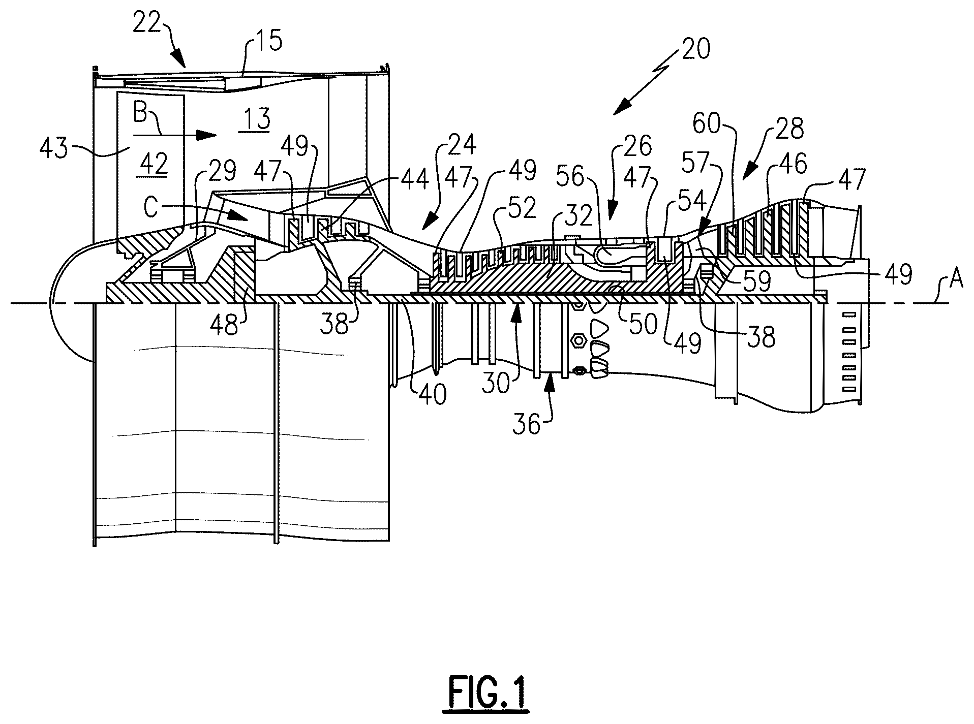 Patent US12590548 — Under-ring oil feed for squeeze film bearing damper — Figure 1