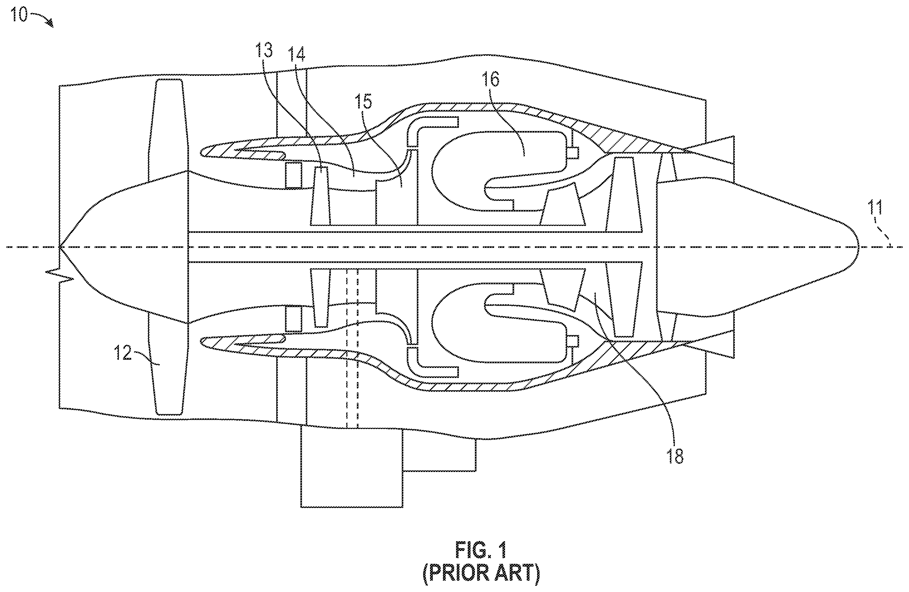 Patent US12590590 Figure 1 – Aircraft engine impeller with exducer shroud forward sweep