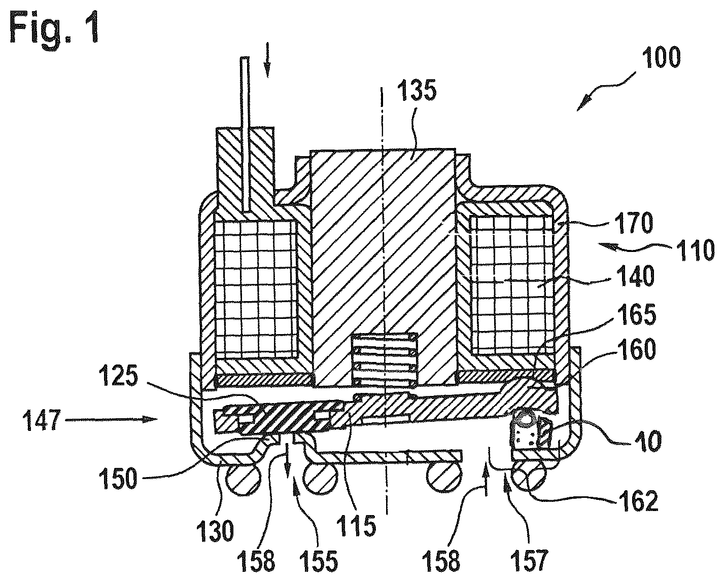 Patent US12590644 — Bearing device for bearing an armature body of an electromagnetic switching or valve device, and electromagnetic switching or valve device — Figure 1