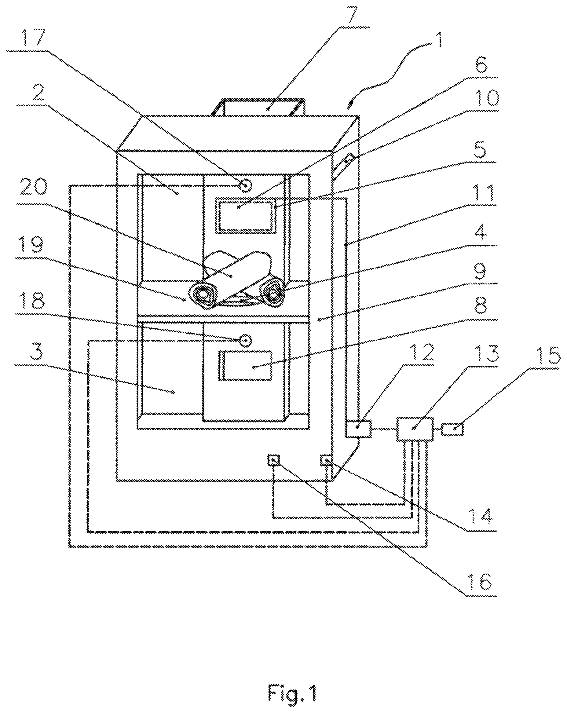 Patent US12590703 Figure 1 – Electronic closed-loop control device for fireplaces comprising a lower combustion system