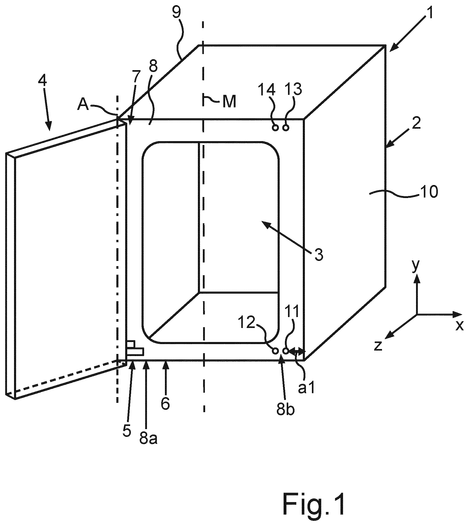 Patent US12590751 — Domestic appliance having a symmetrical bracket of a hinge for a door — Figure 1