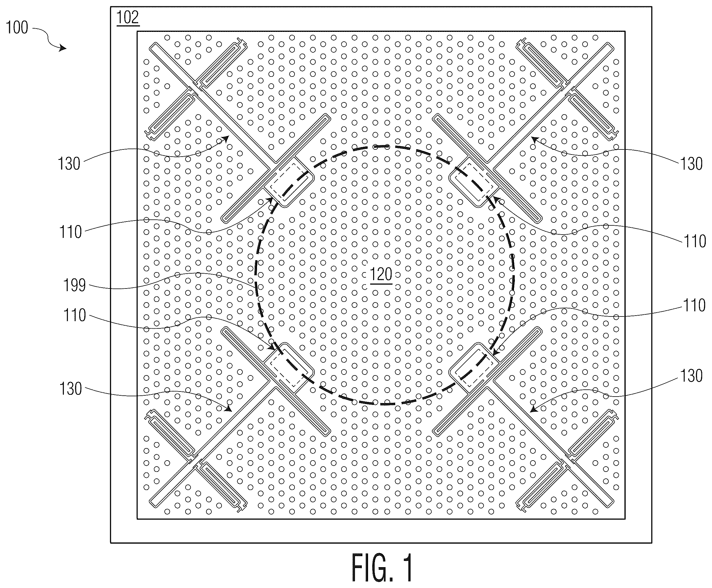 Patent US12590985 — MEMS accelerometer with vertical stops — Figure 1