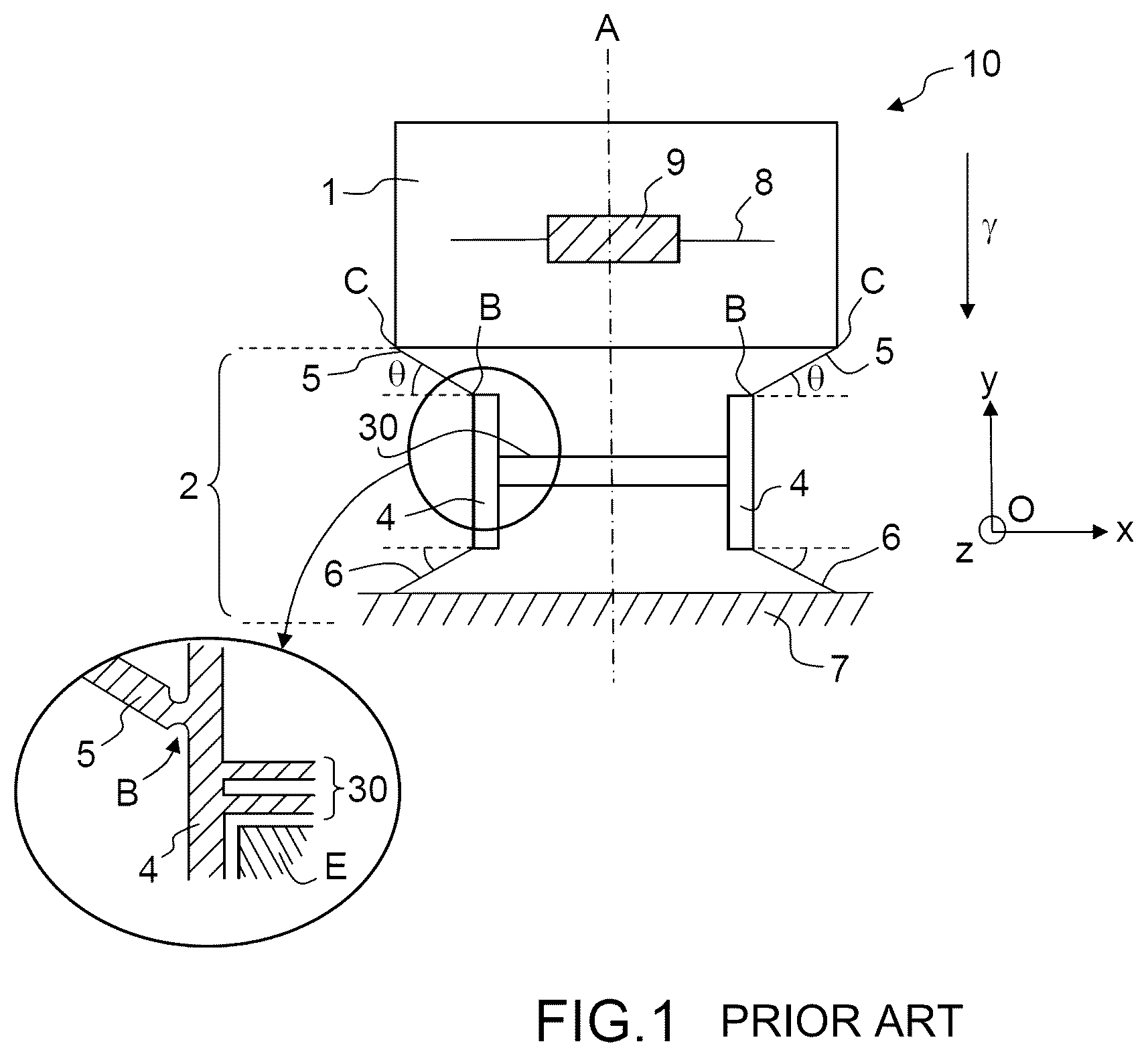 Patent US12590986 — Acceleration-measuring sensor assembly comprising an accelerometer subassembly with three measurement axes, and a seismic mass moving in a straight line along a principal axis A, which assembly is mounted in a housing and configured to determine an acceleration along a measurement axis Y — Figure 1