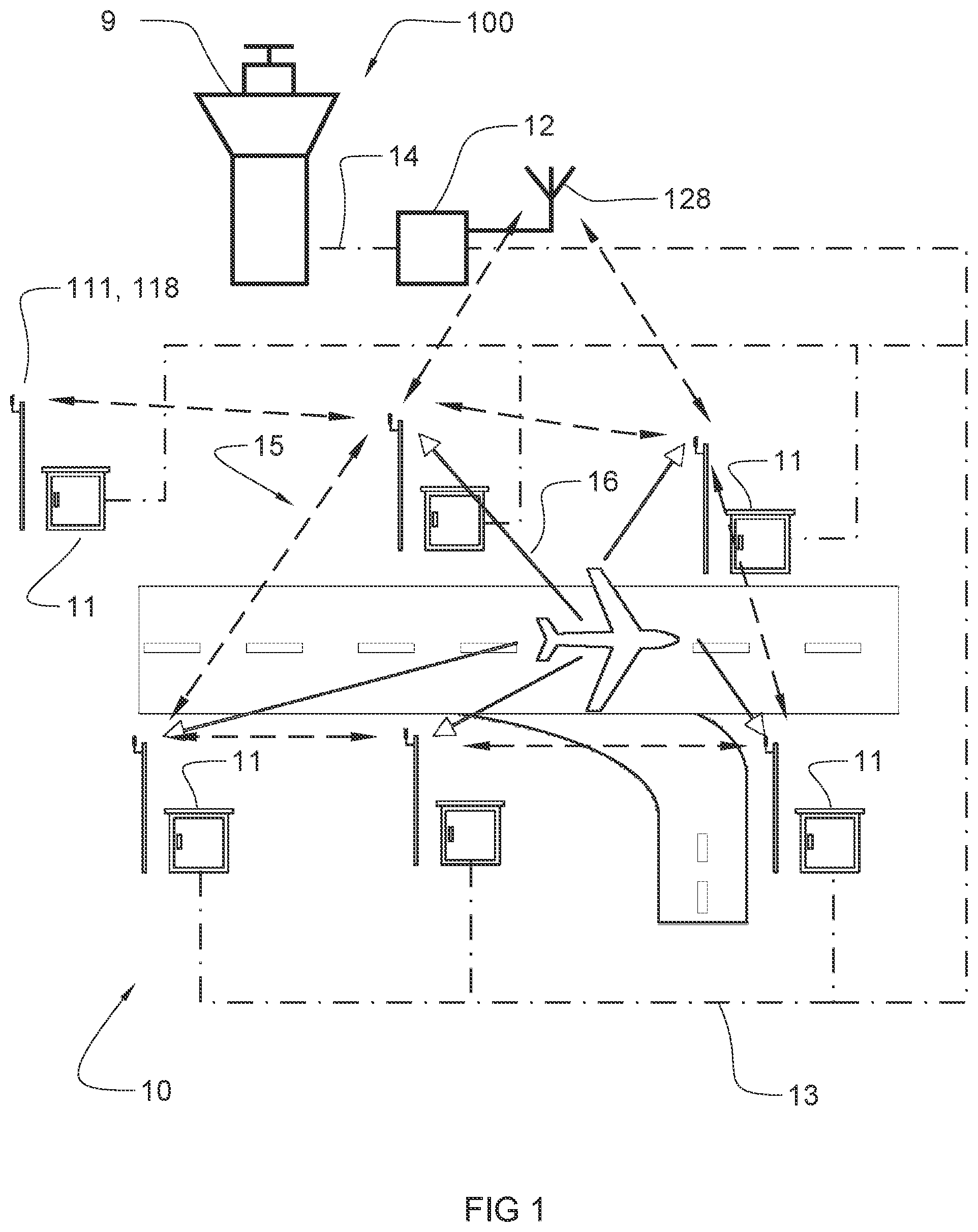 Patent US12591034 — Airfield multilateration system with private 5G cellular network — Figure 1