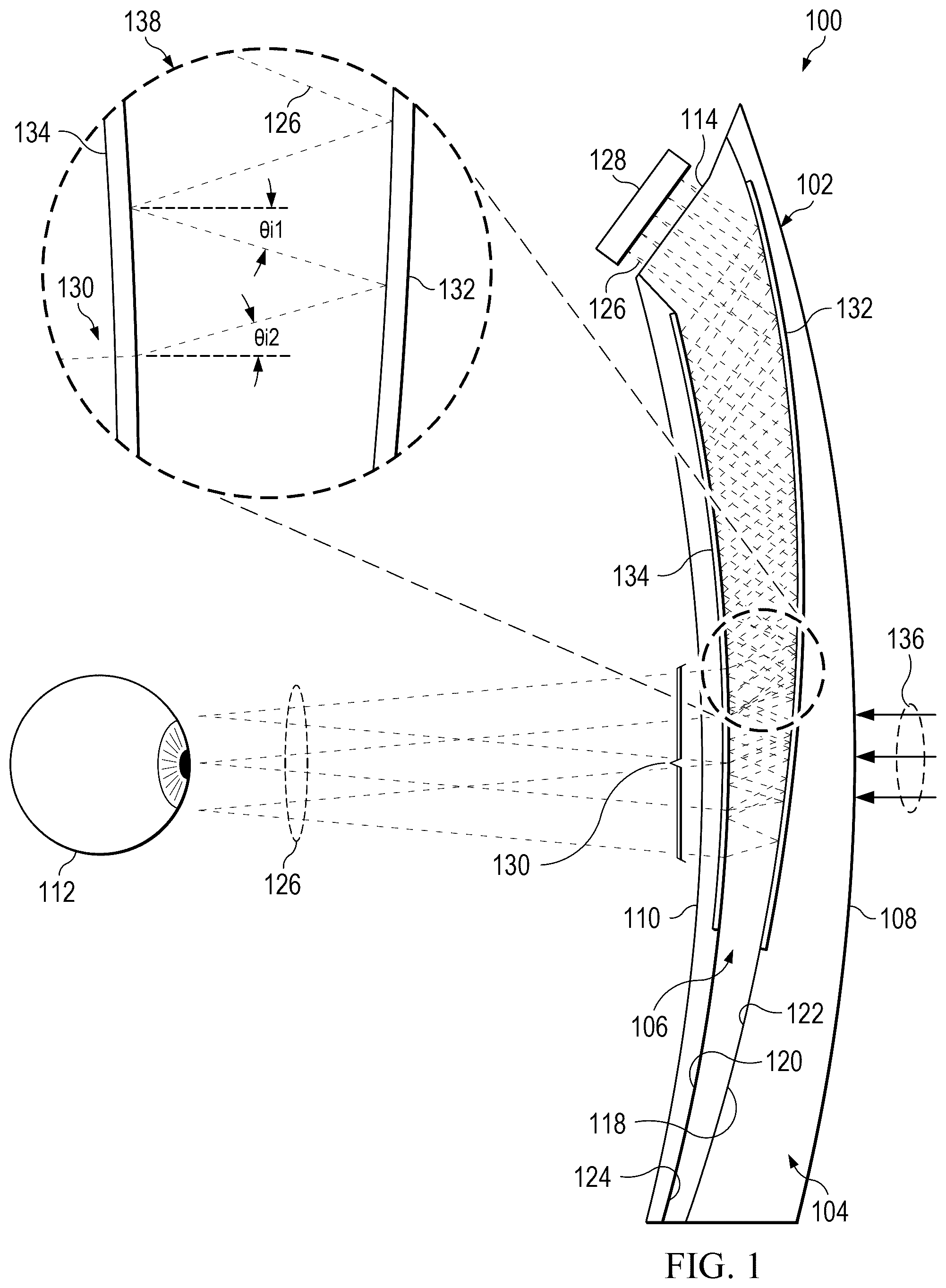 Patent US12591139 — Curved lightguide in a see-through shell — Figure 1