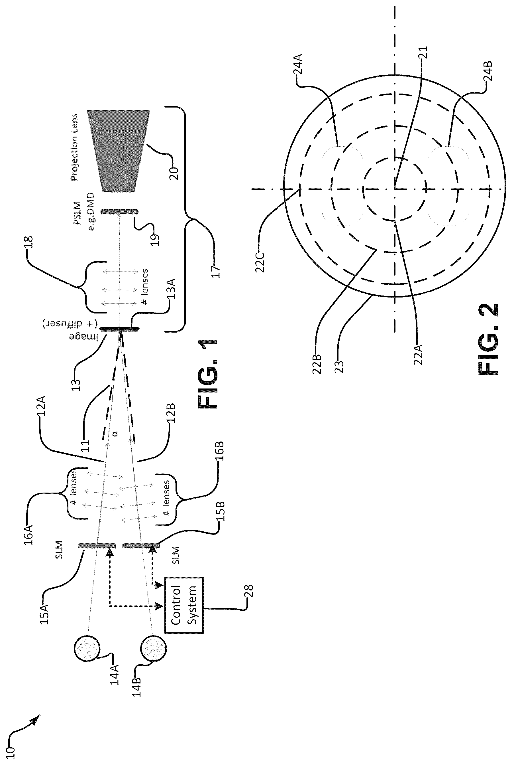 Patent US12591170 — Optical projection with combined beams — Figure 1