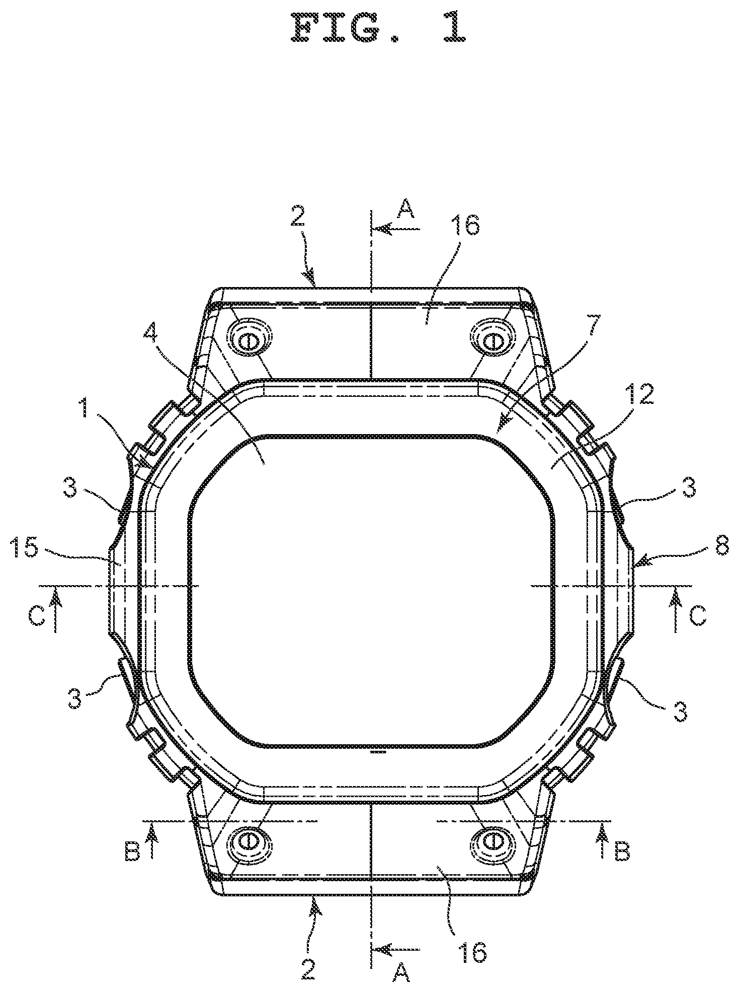 Patent US12591205 Figure 1 – Exterior member, case and timepiece