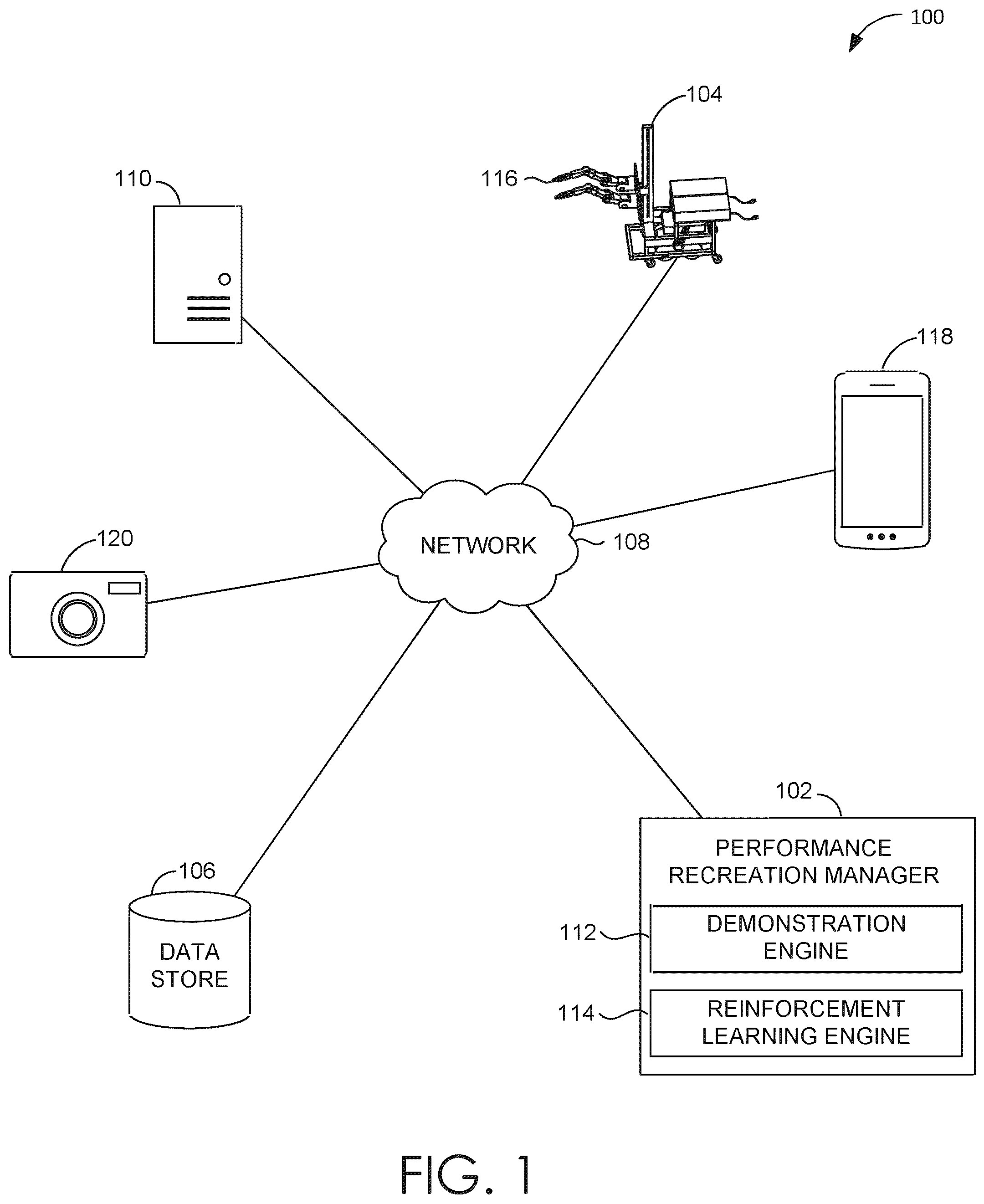 Patent US12591229 — Performance recreation system — Figure 1