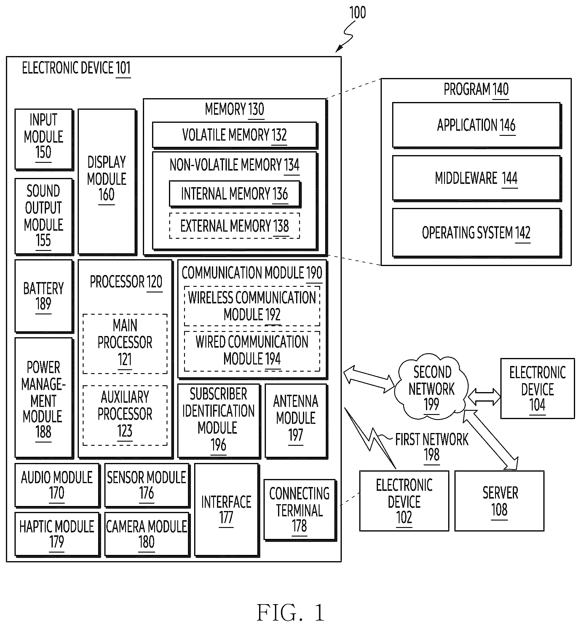 Patent US12591328 — Electronic device including display including touch circuit that processes contact of external object — Figure 1